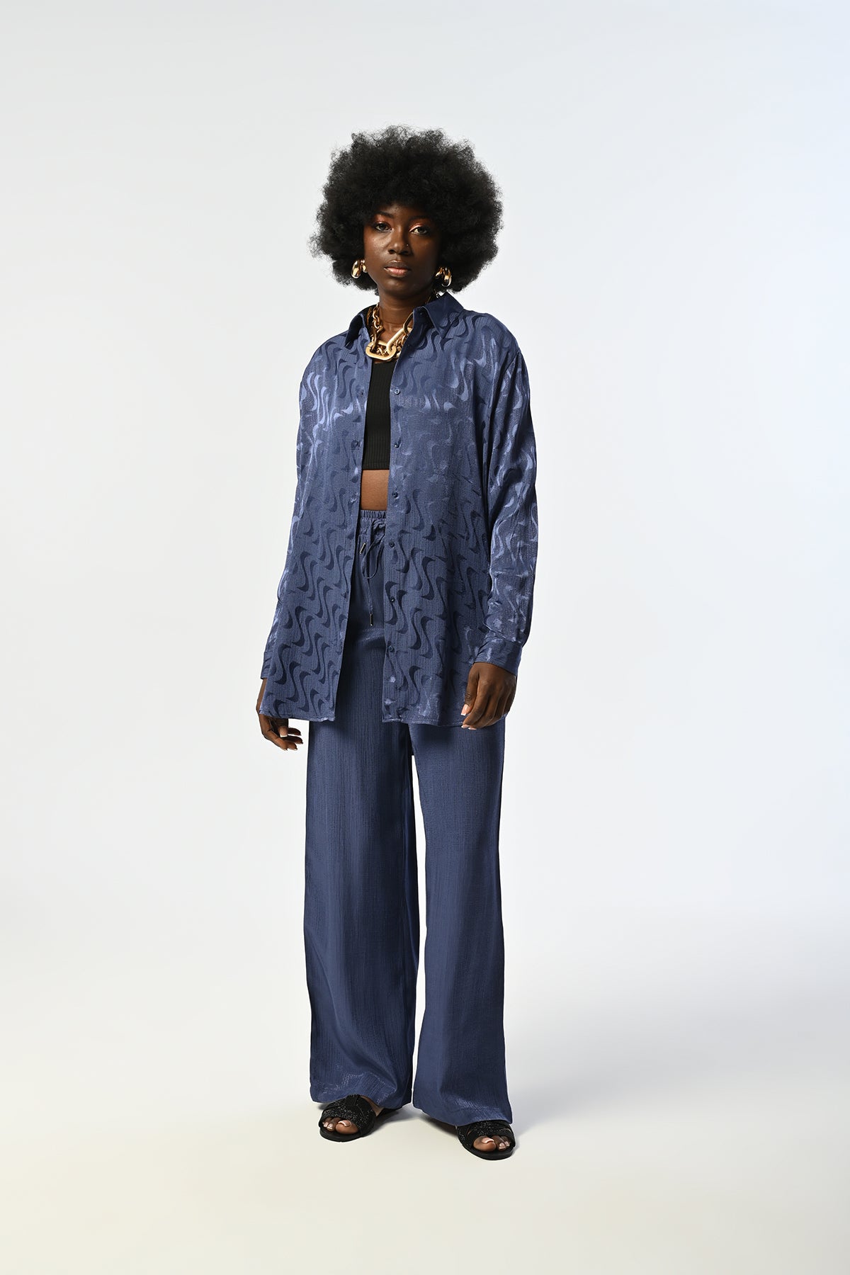Toptan Indigo Desenli Oversize Gömlek