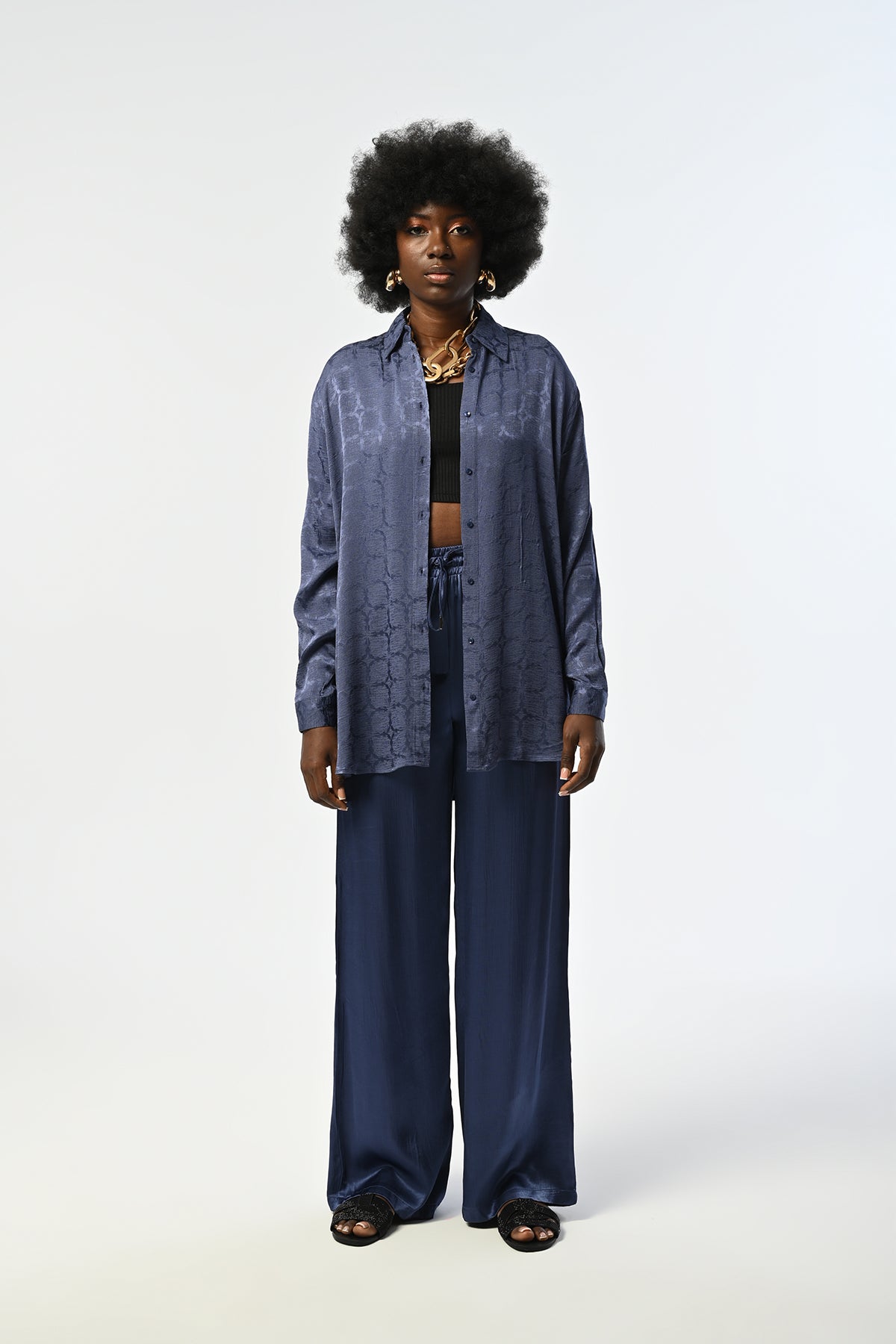 Toptan Indigo Desenli Oversize Gömlek