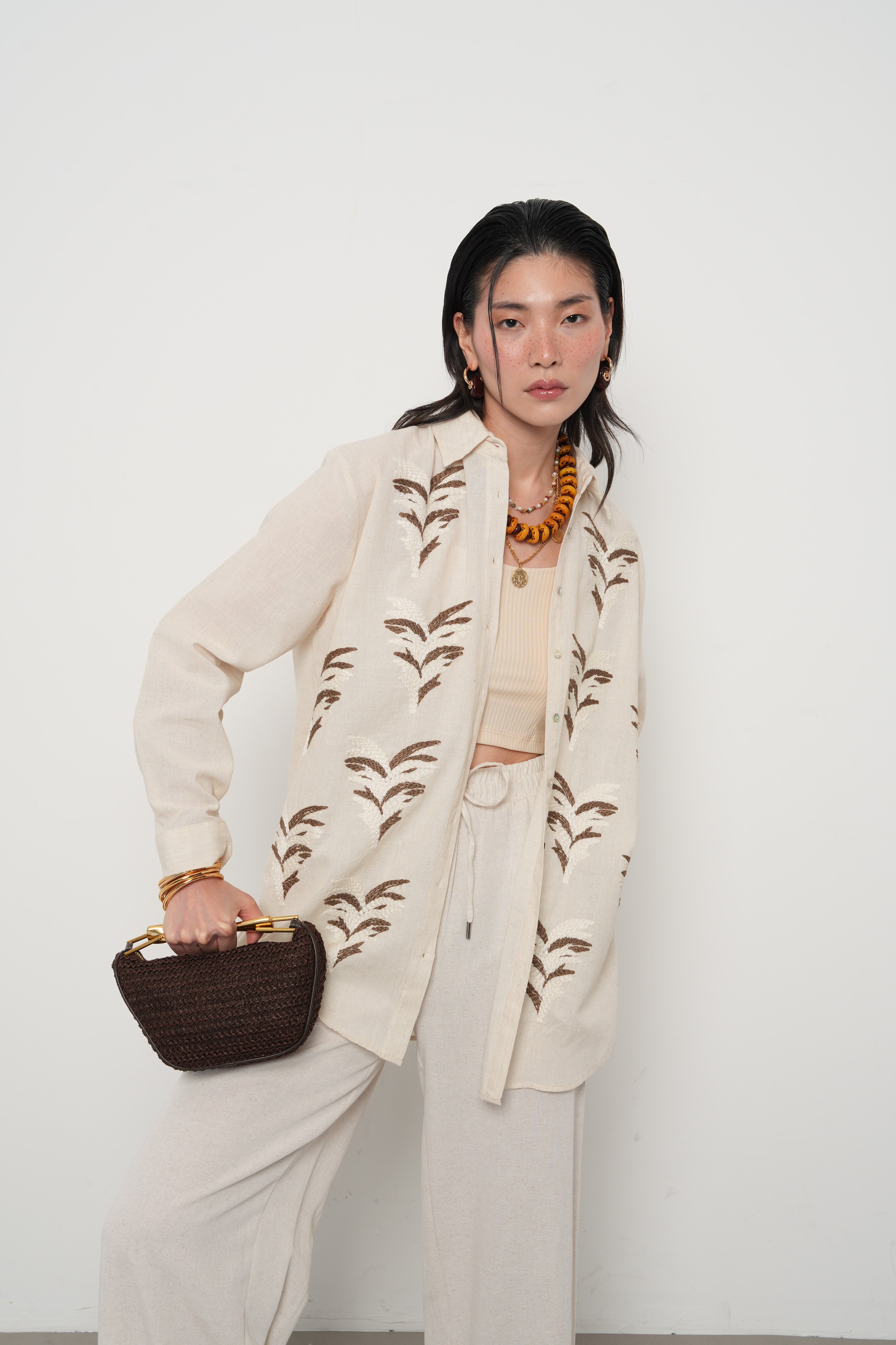 Orfeonegro Nakış İşlemeli Oversize Gömlek