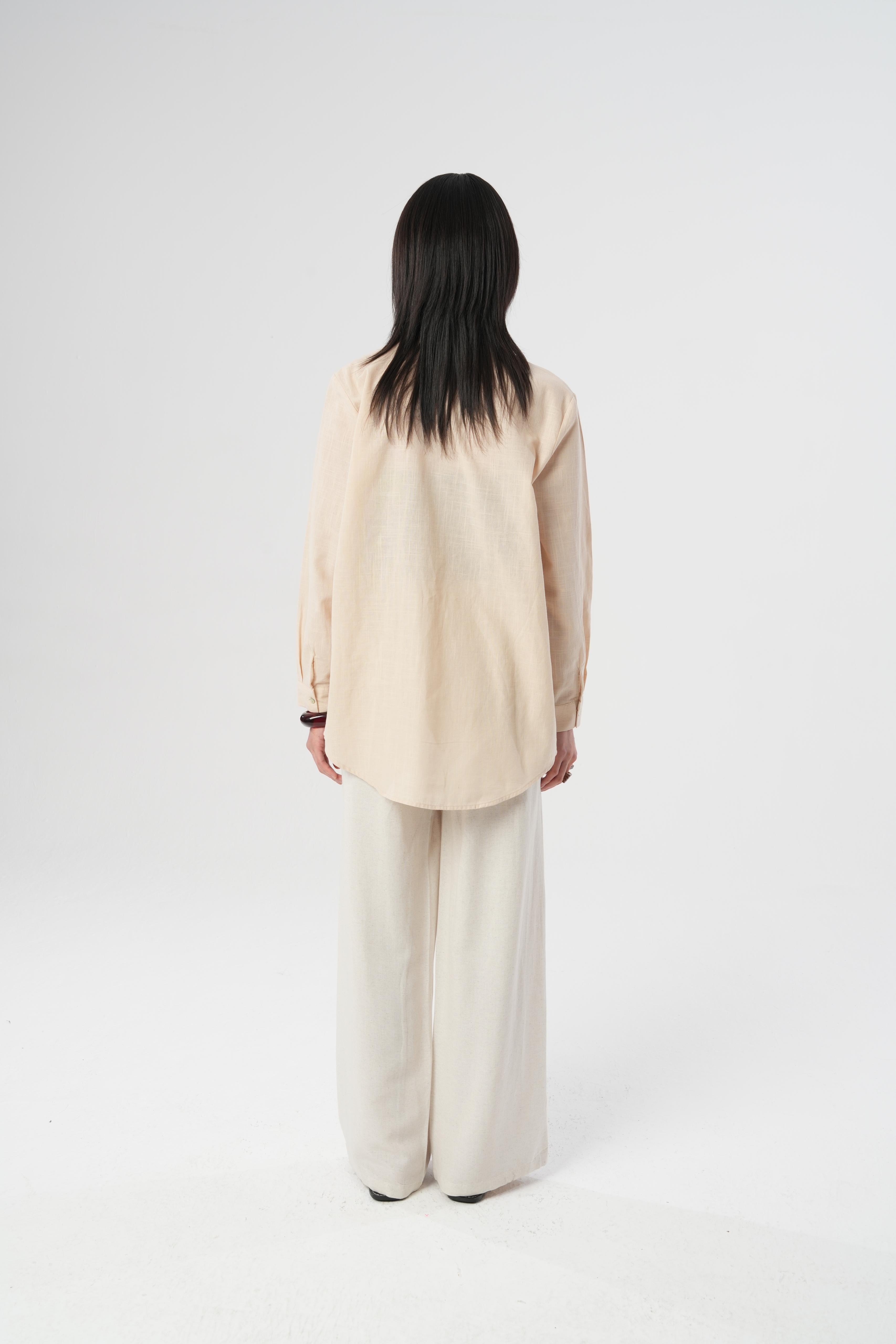 Kadın Çiçek Nakışlı Oversize Gömlek – %100 Pamuk