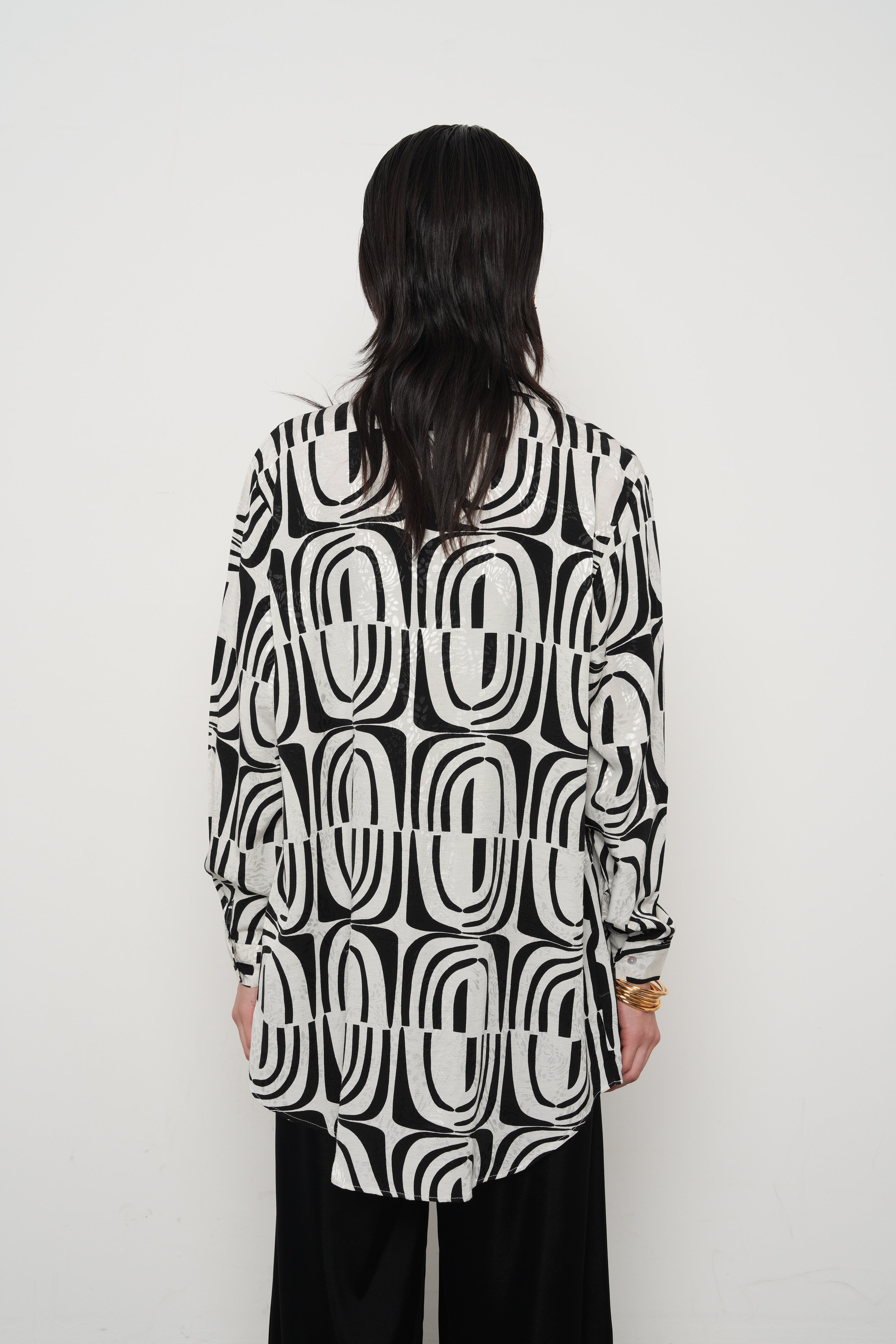 Çiçek Desenli Oversize Kadın Gömlek - 34382