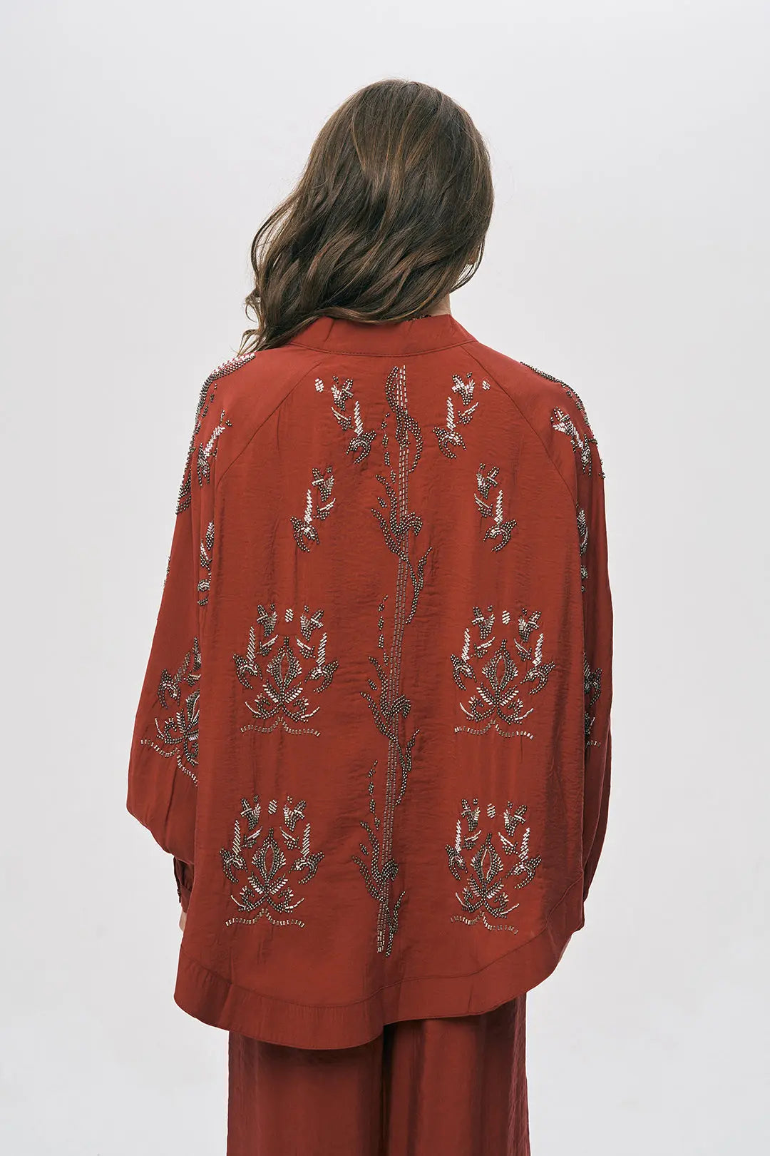 İşlemeli Bordo Kimono Ceket ORFEONEGRO