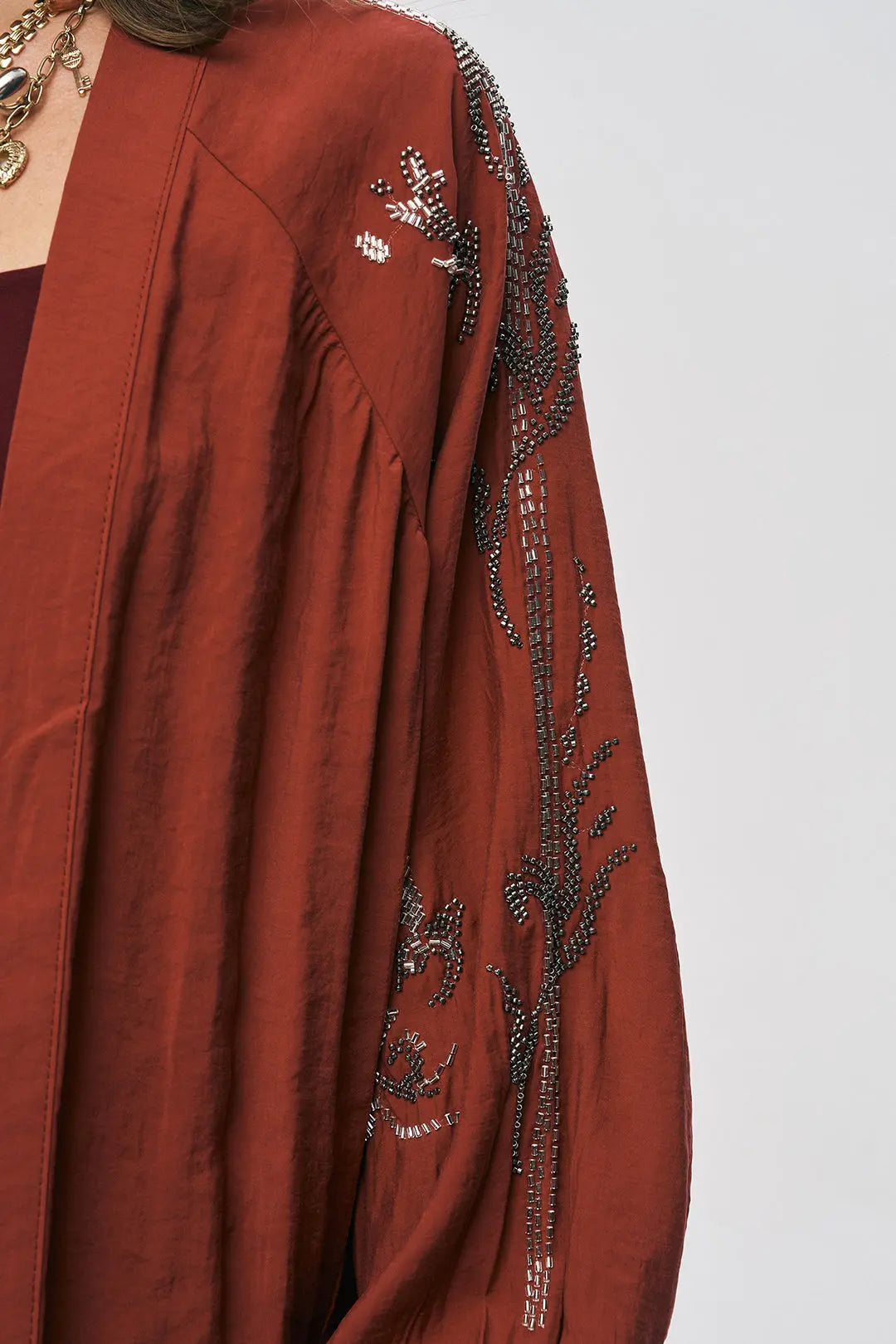 İşlemeli Bordo Kimono Ceket ORFEONEGRO