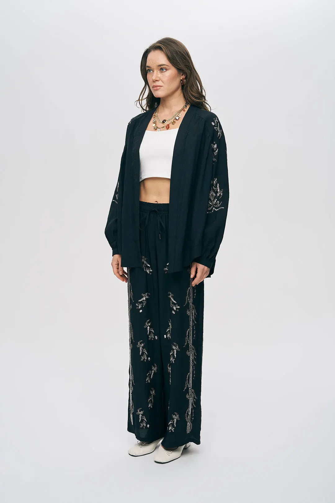 İşlemeli Siyah Kimono Ceket ORFEONEGRO