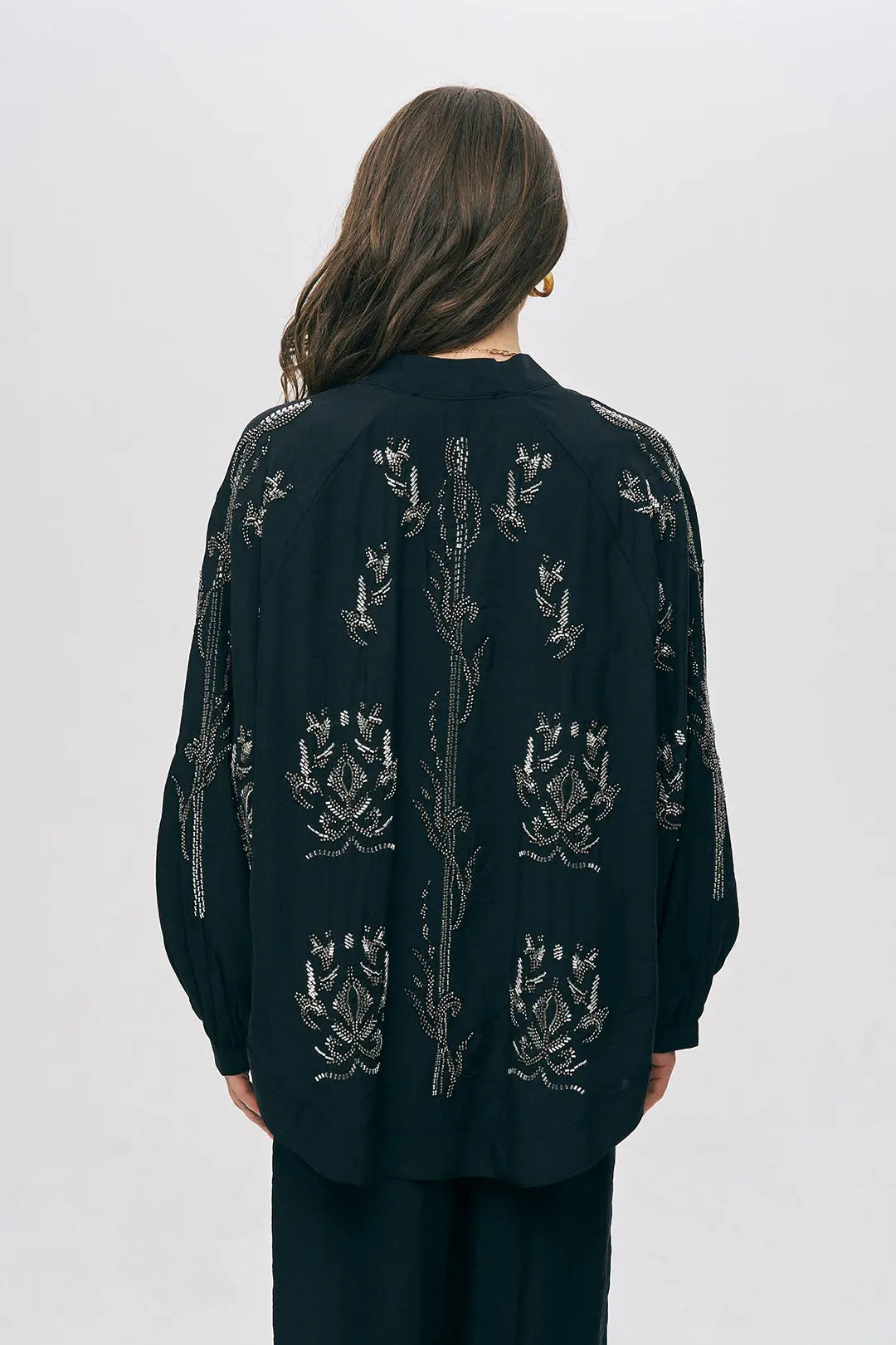 İşlemeli Siyah Kimono Ceket ORFEONEGRO