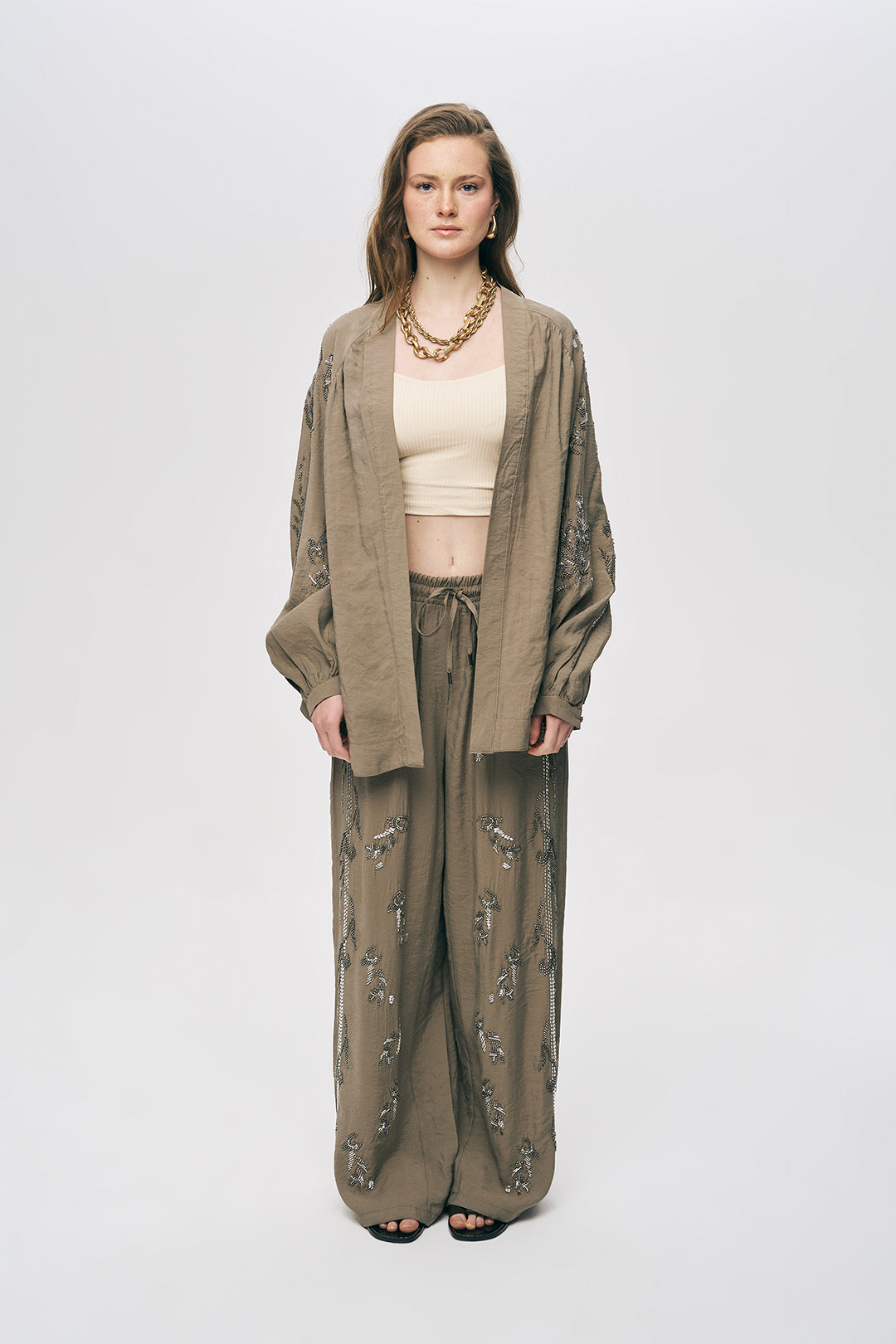 İşlemeli Vizon Kimono Ceket