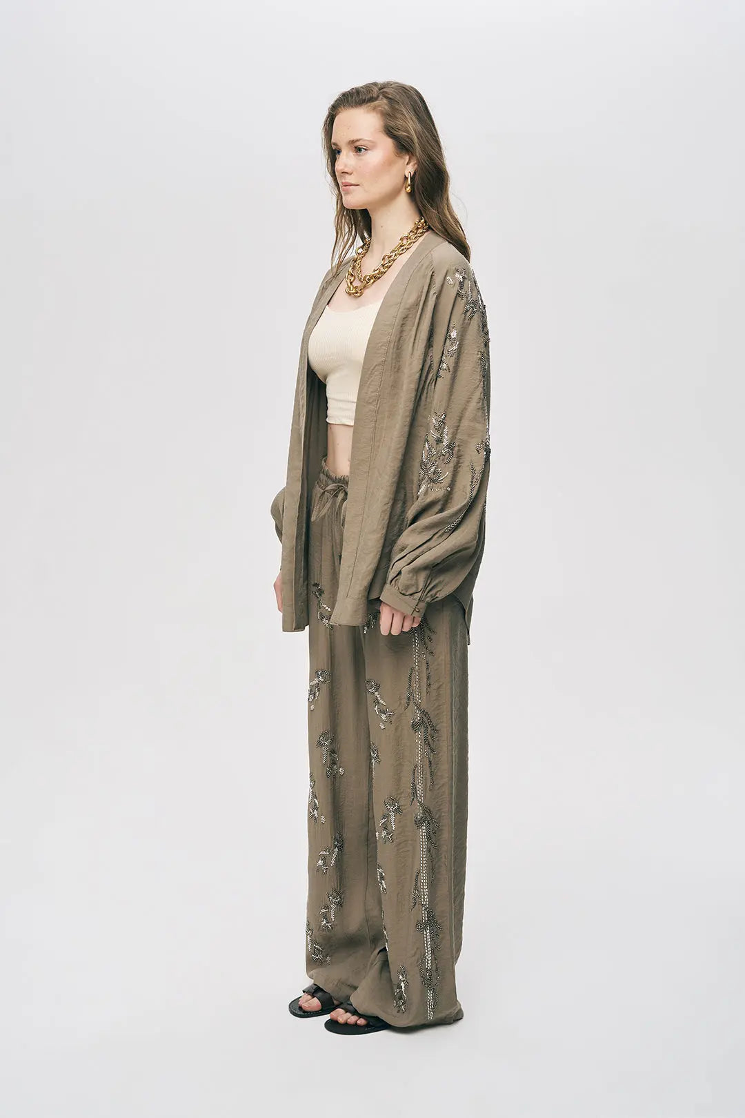 İşlemeli Vizon Kimono Ceket ORFEONEGRO