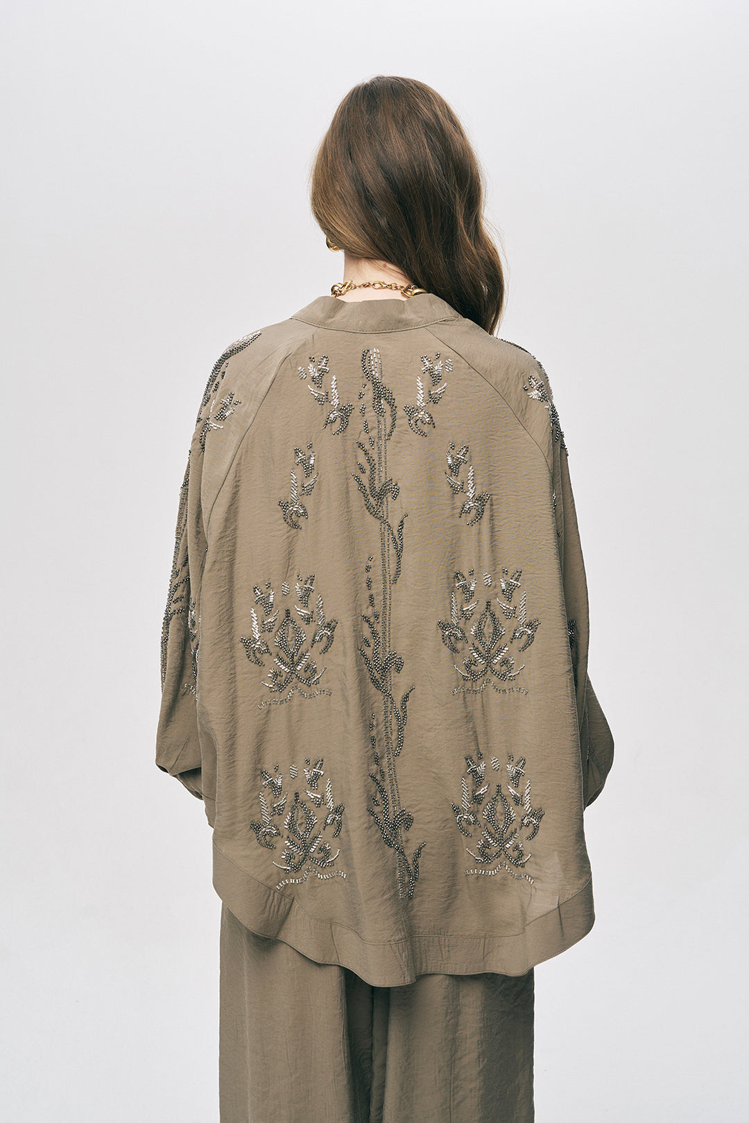 İşlemeli Vizon Kimono Ceket