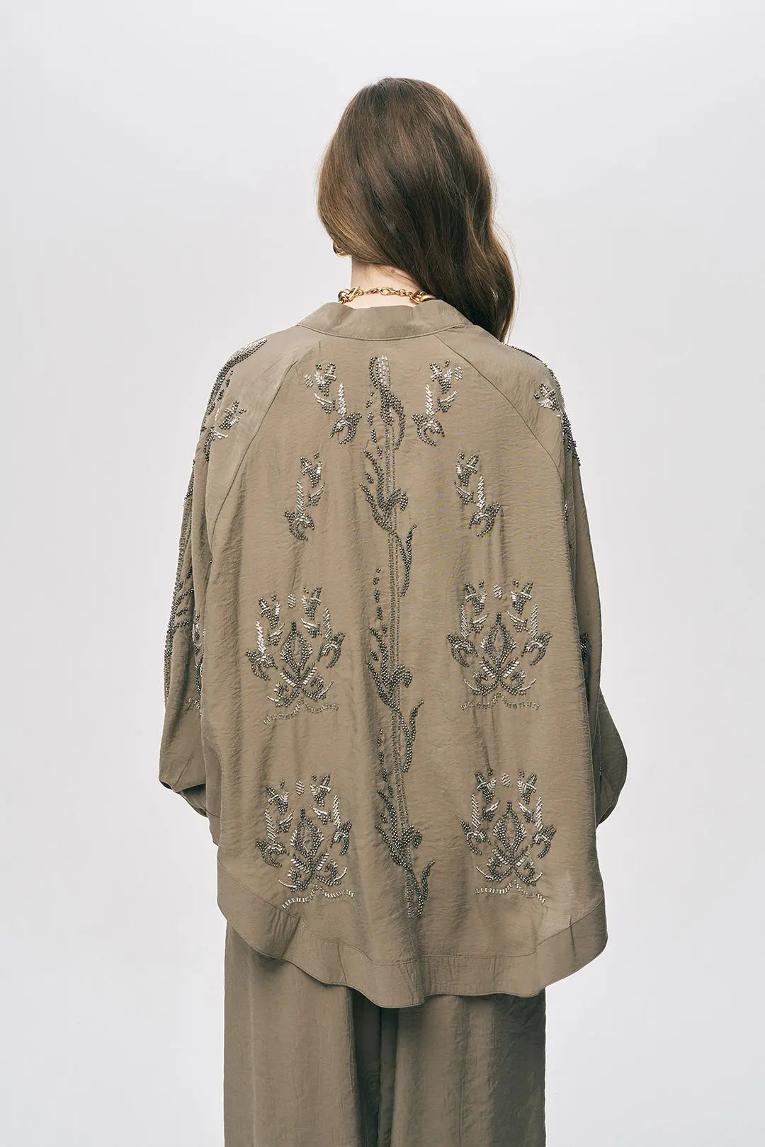 İşlemeli Vizon Kimono Ceket ORFEONEGRO