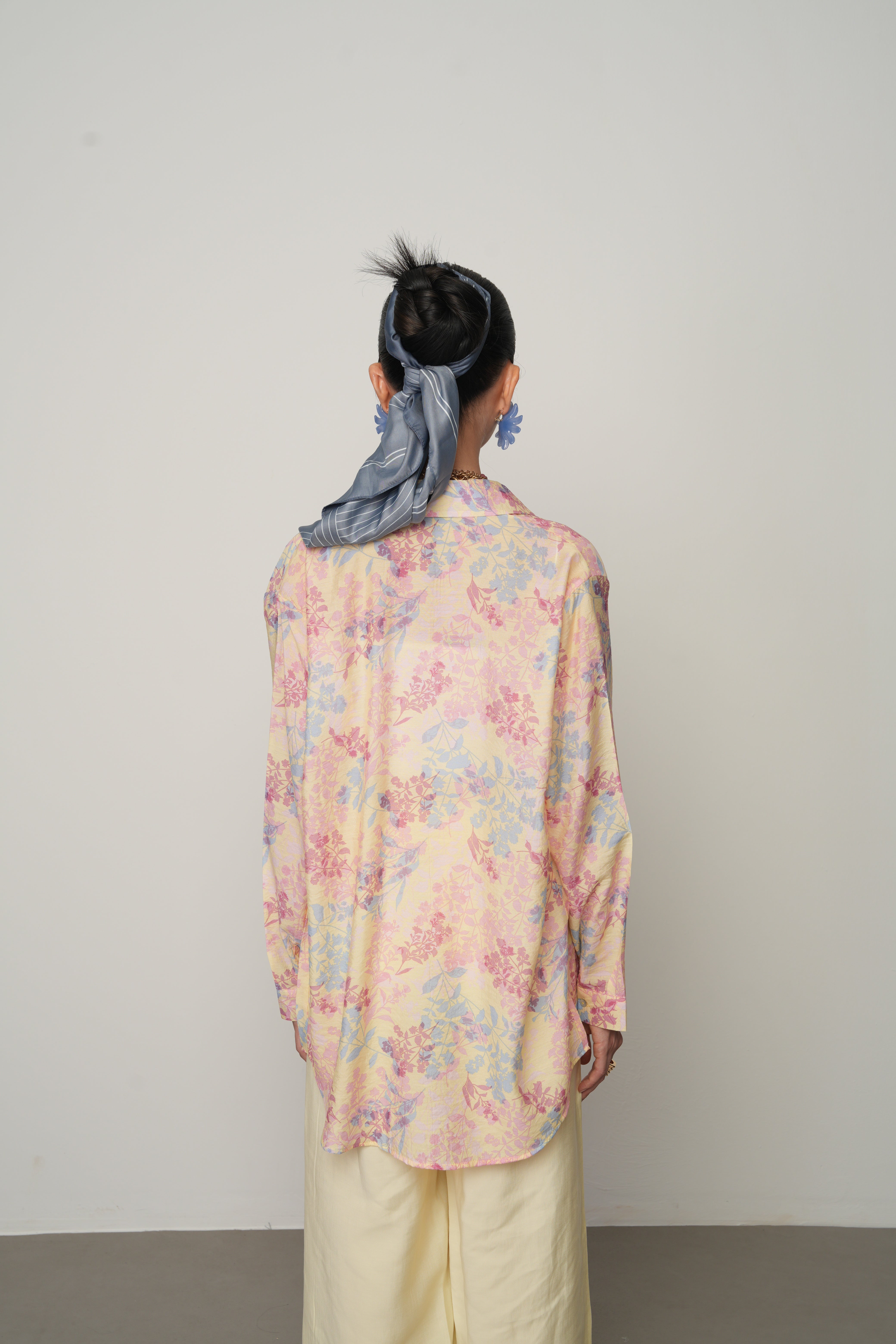 Çiçek Desenli Oversize Kalıp Transparan Gömlek - 34553