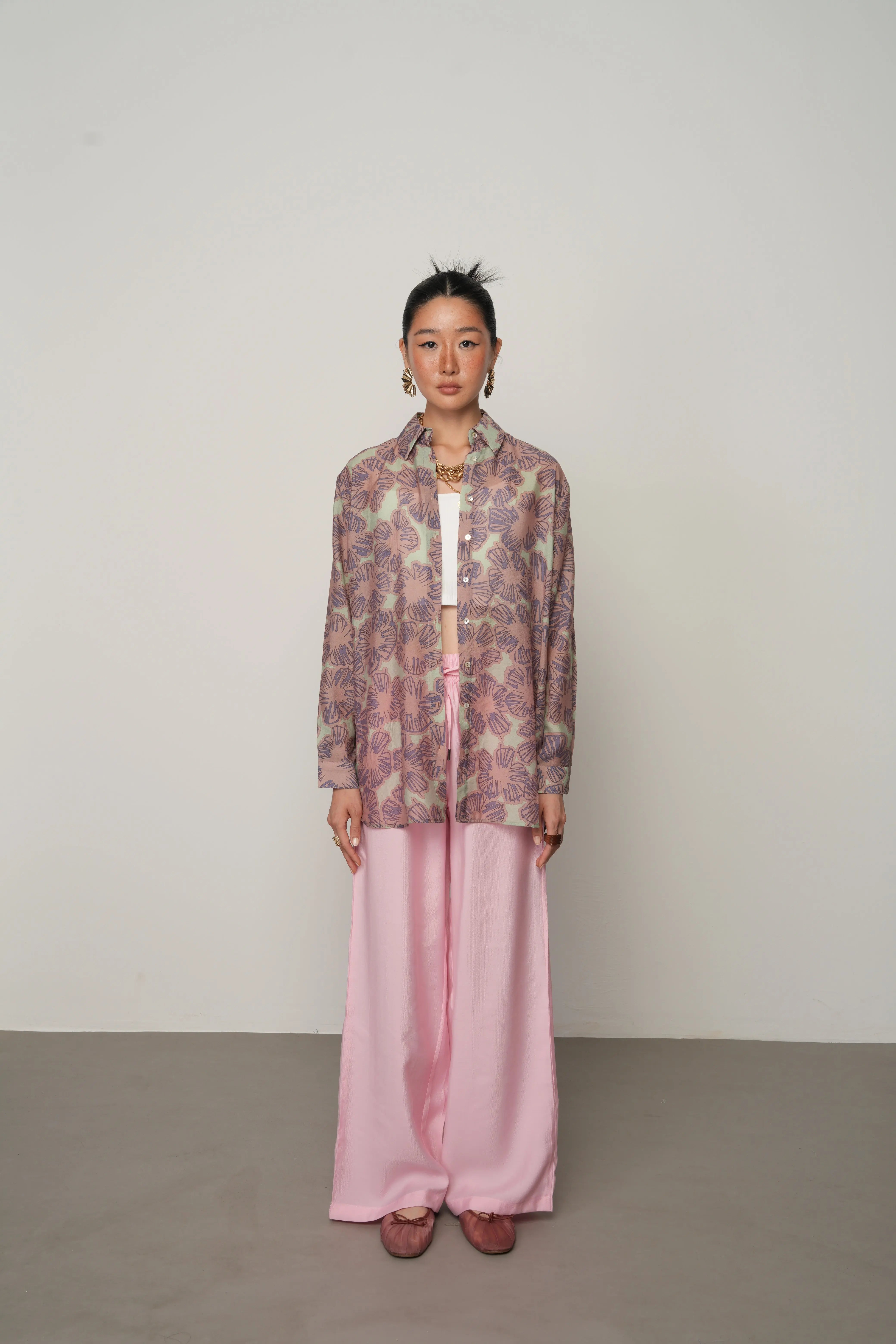 Çiçek Desenli Oversize Gömlek - 34555 ORFEONEGRO