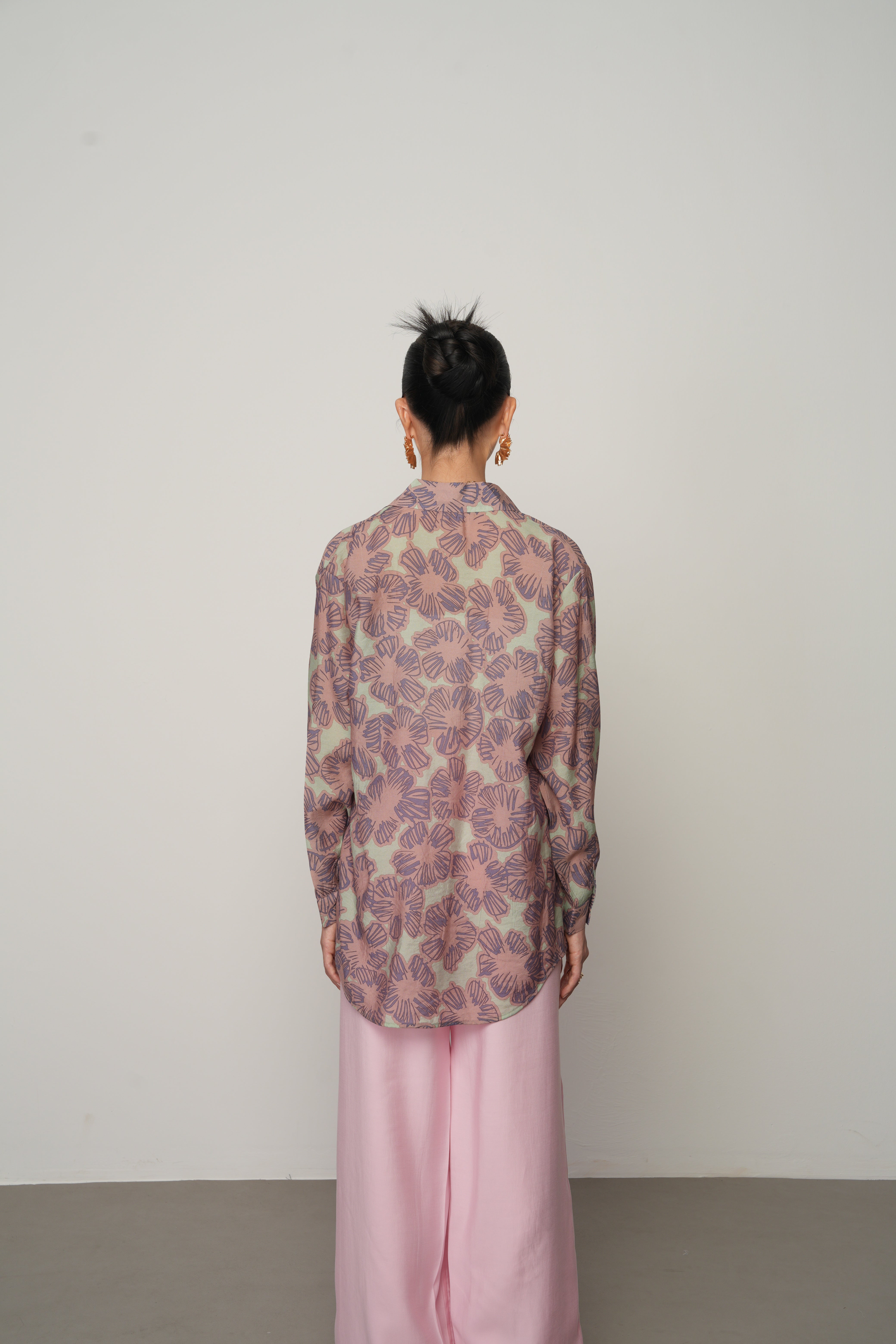 Çiçek Desenli Oversize Gömlek - 34555