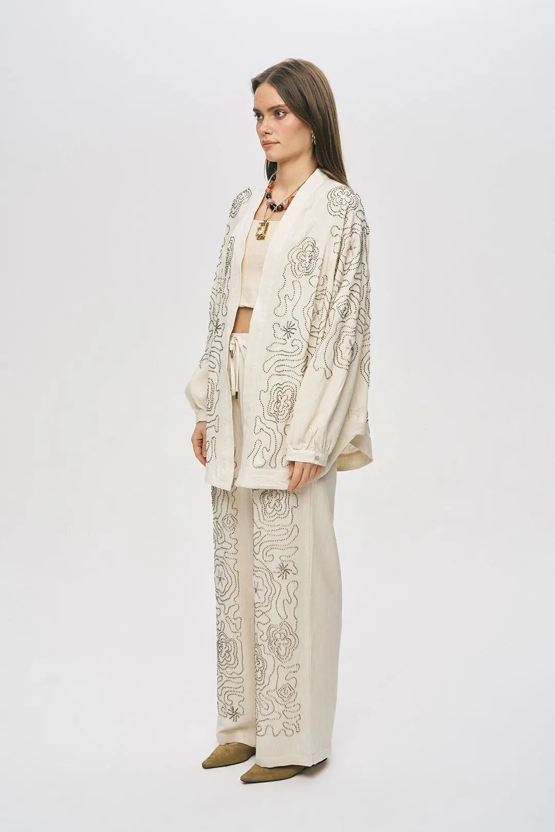 Orfeonegro Etnik Nakış İşlemeli Oversize Kimono ORFEONEGRO