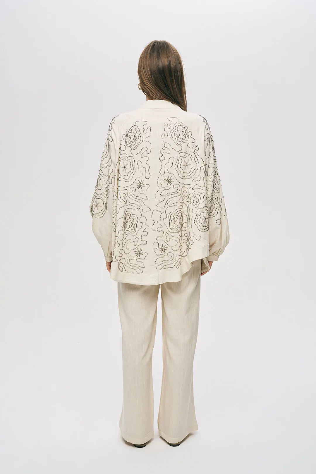 Orfeonegro Etnik Nakış İşlemeli Oversize Kimono ORFEONEGRO