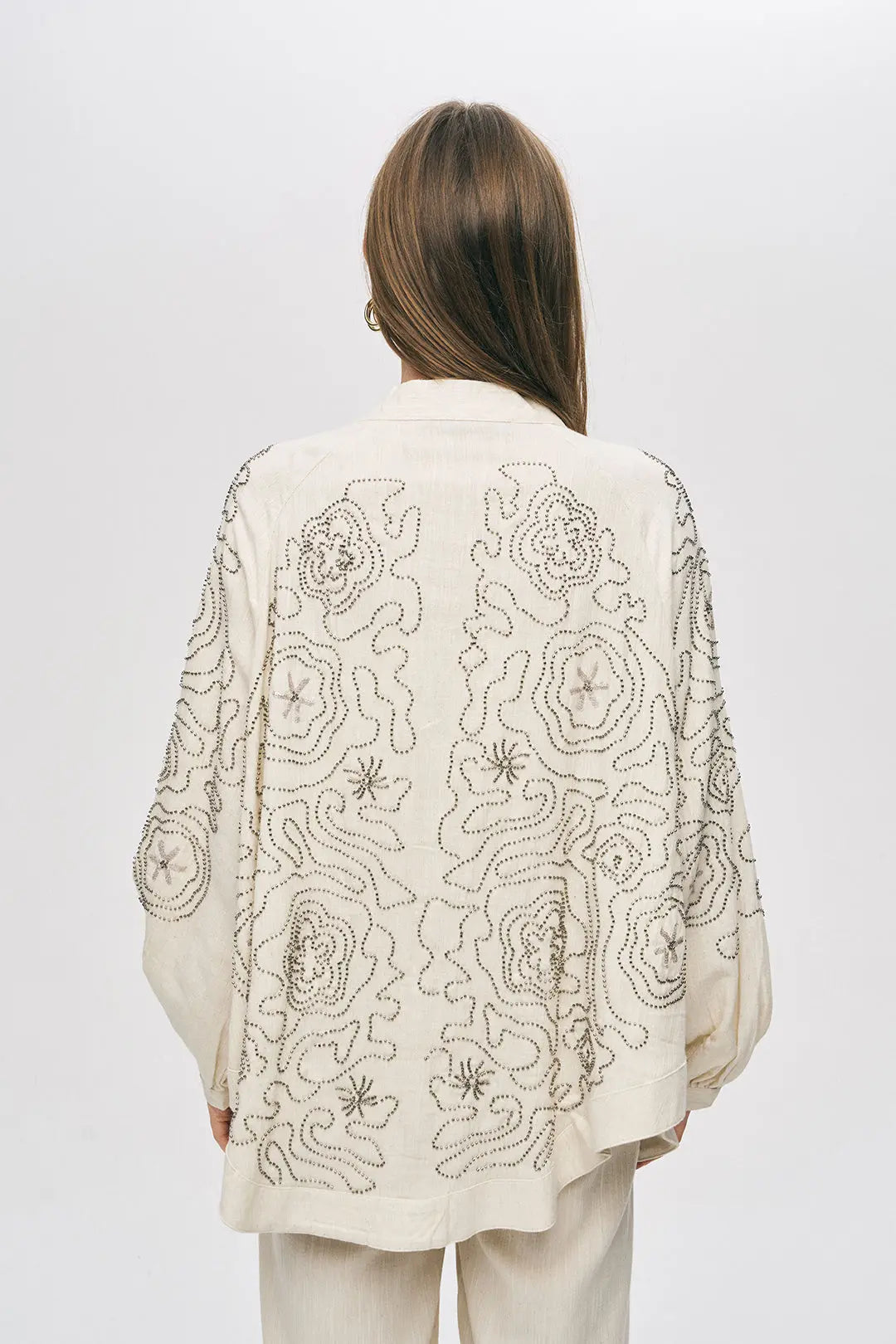 Orfeonegro Etnik Nakış İşlemeli Oversize Kimono ORFEONEGRO