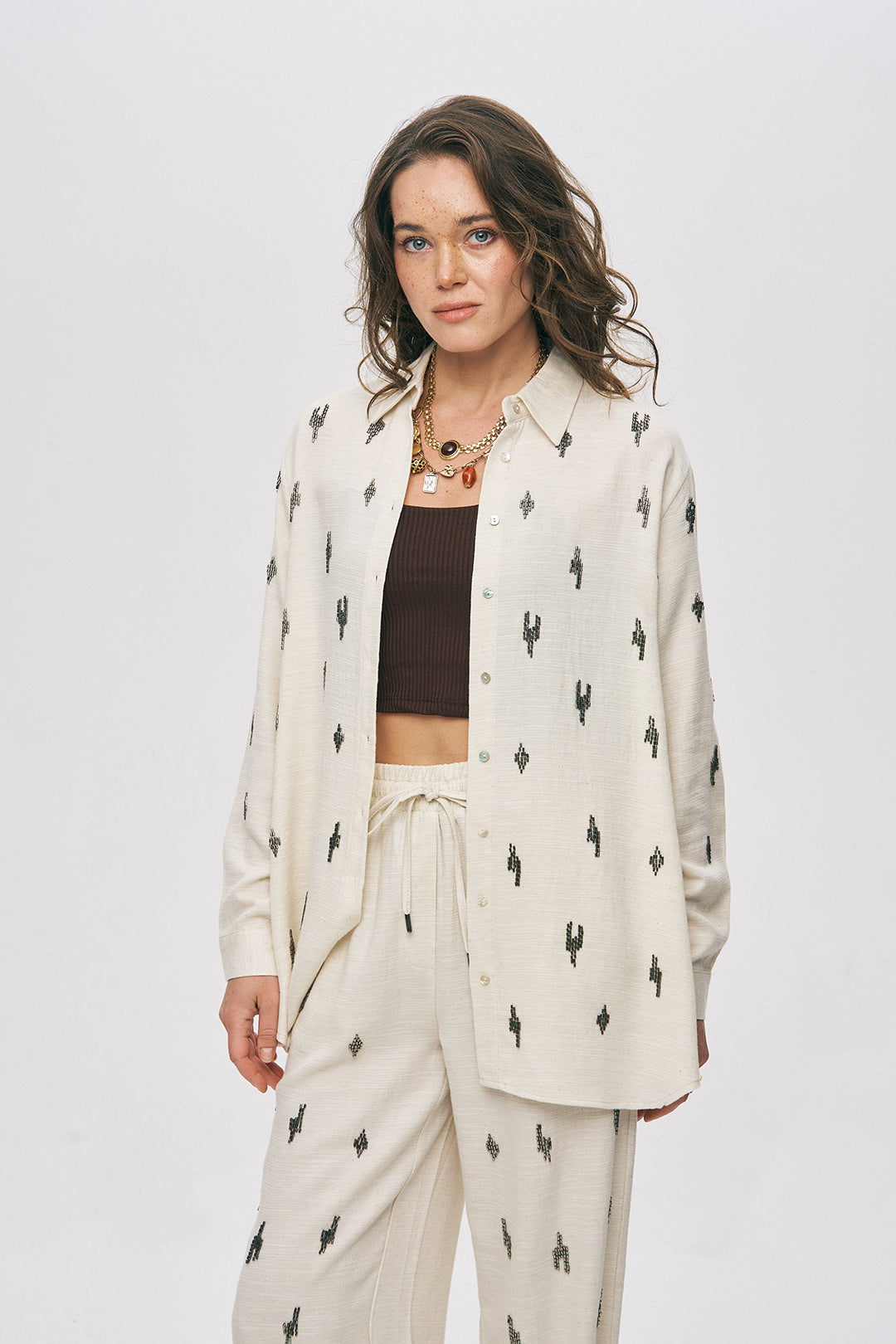 Orfeonegro Boncuk İşlemeli Oversize Gömlek