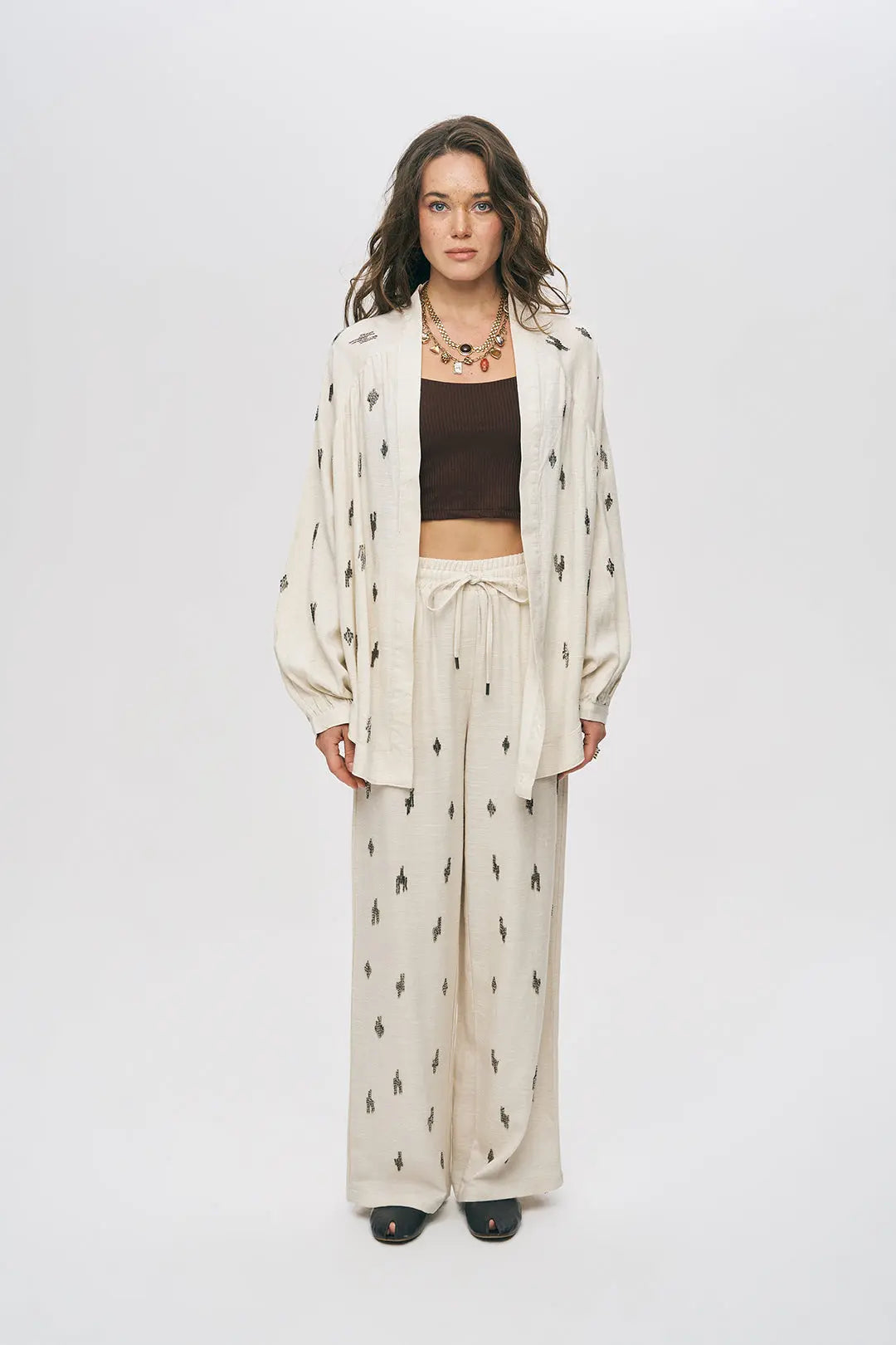 Orfeonegro Boncuk İşlemeli Oversize Kimono ORFEONEGRO