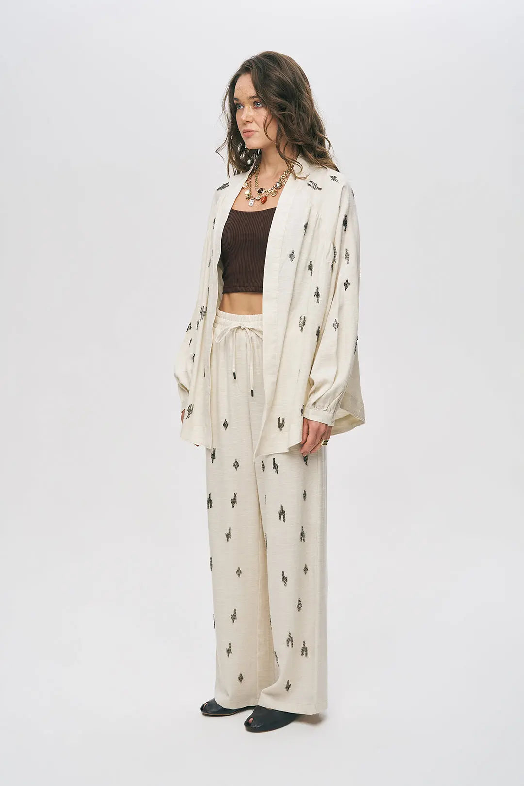 Orfeonegro Boncuk İşlemeli Oversize Kimono ORFEONEGRO