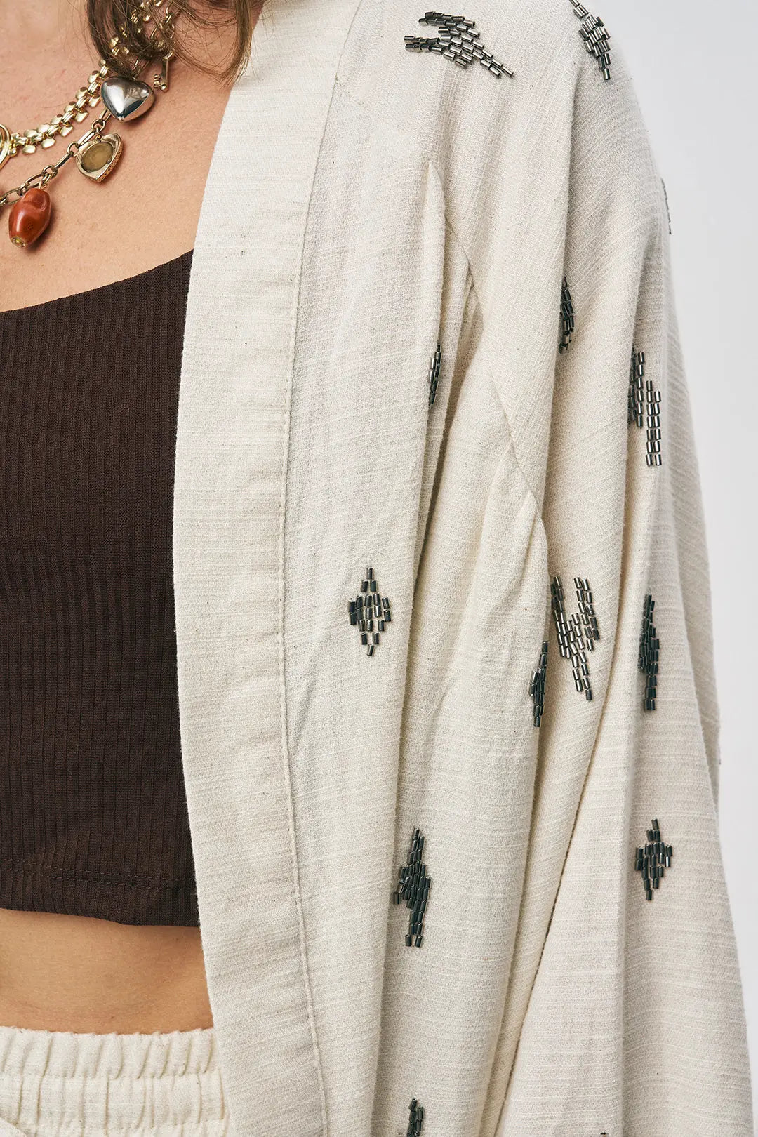 Orfeonegro Boncuk İşlemeli Oversize Kimono ORFEONEGRO