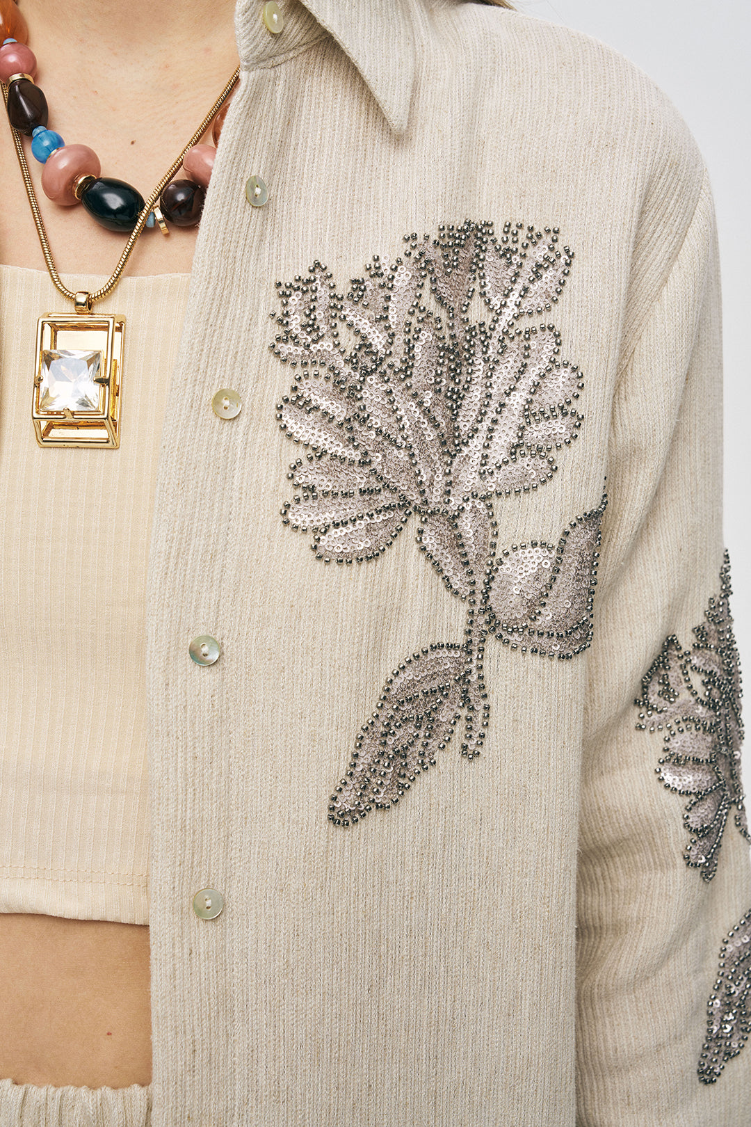 Orfeonegro Zarif Nakış Detaylı Oversize Gömlek