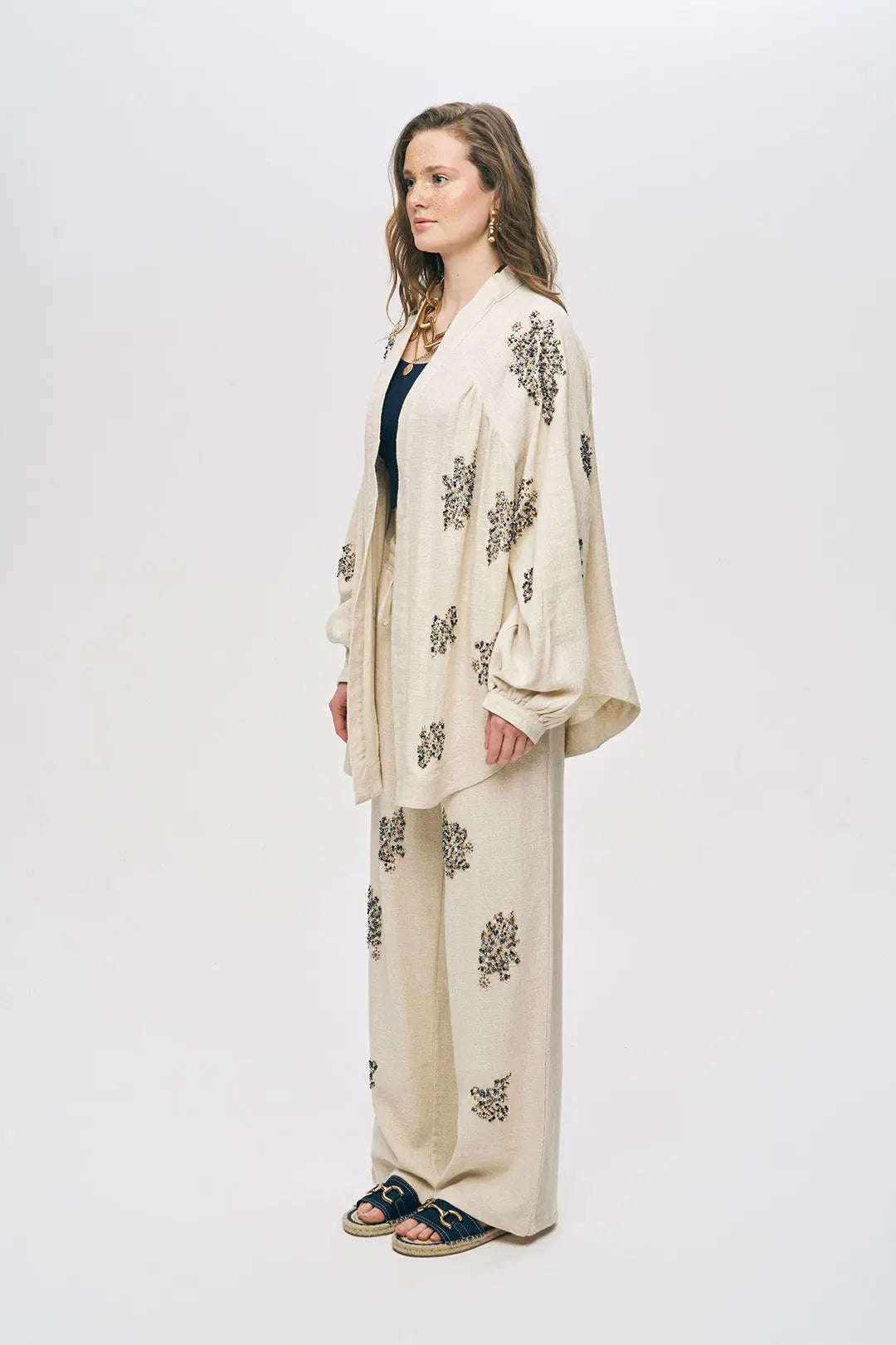 Orfeonegro Boncuk İşlemeli Oversize Kimono ORFEONEGRO