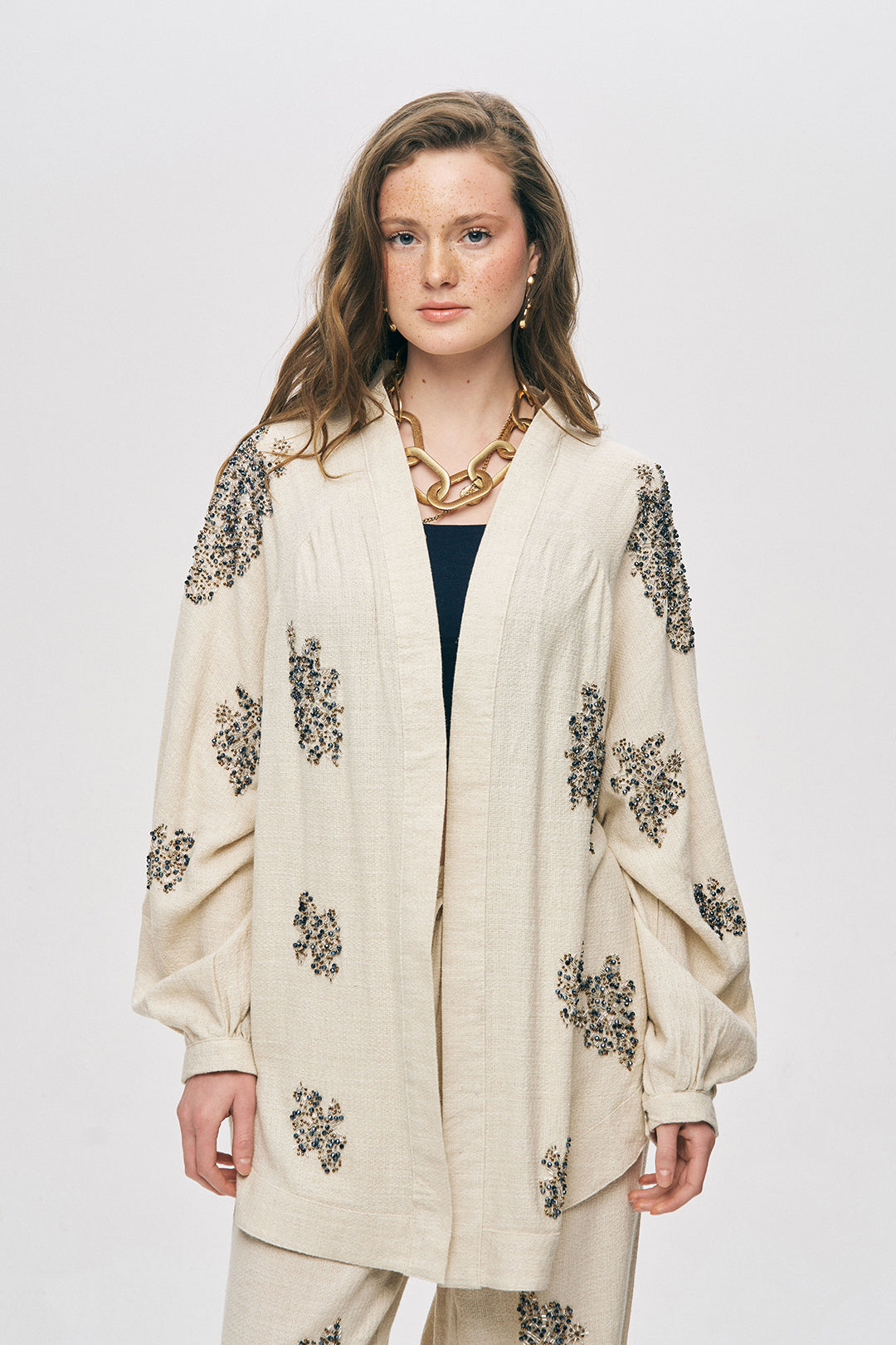 Orfeonegro Boncuk İşlemeli Oversize Kimono