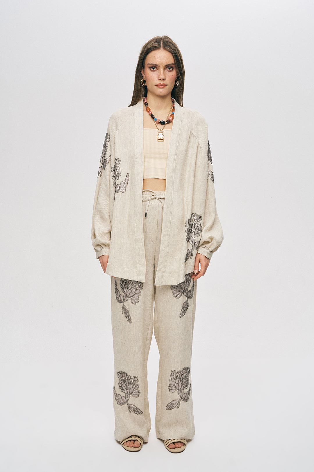 Orfeonegro Zarif Nakış Detaylı Oversize Kimono ORFEONEGRO