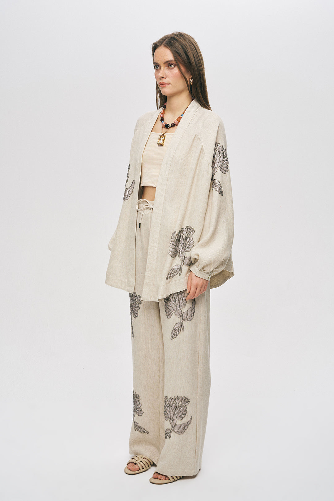 Orfeonegro Zarif Nakış Detaylı Oversize Kimono ORFEONEGRO