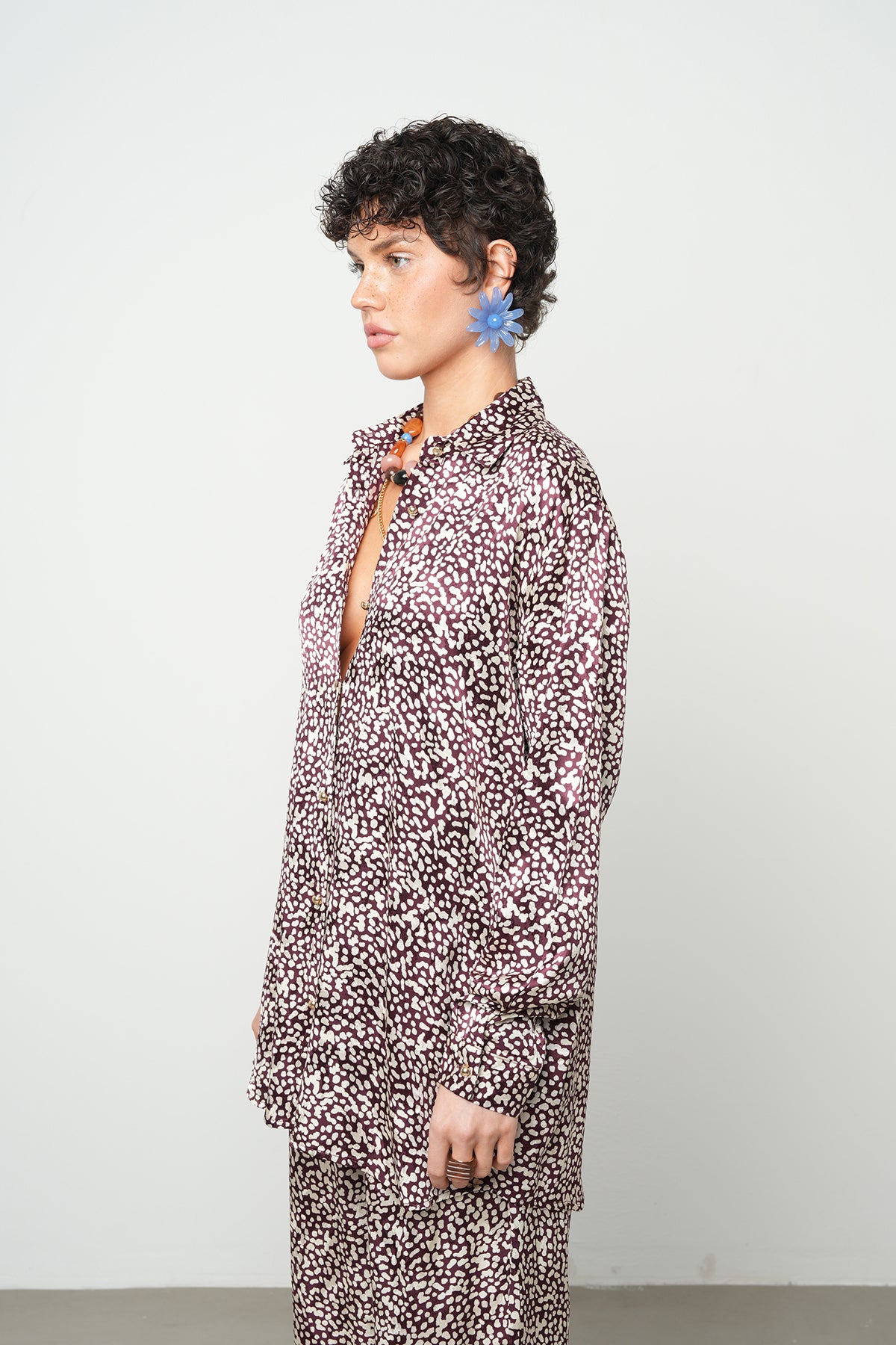 Puantiye Desenli Saten Oversize Gömlek