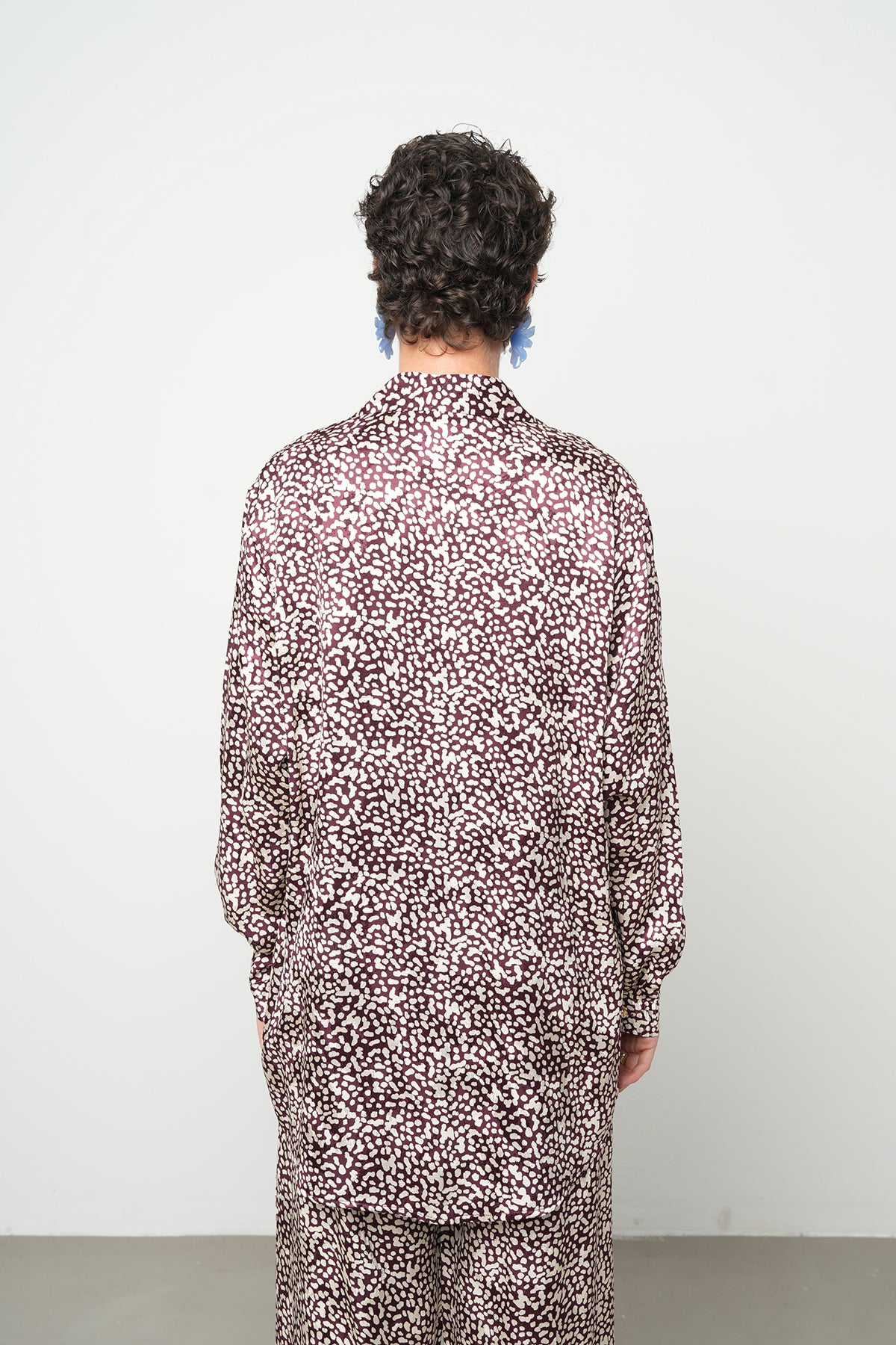 Puantiye Desenli Saten Oversize Gömlek