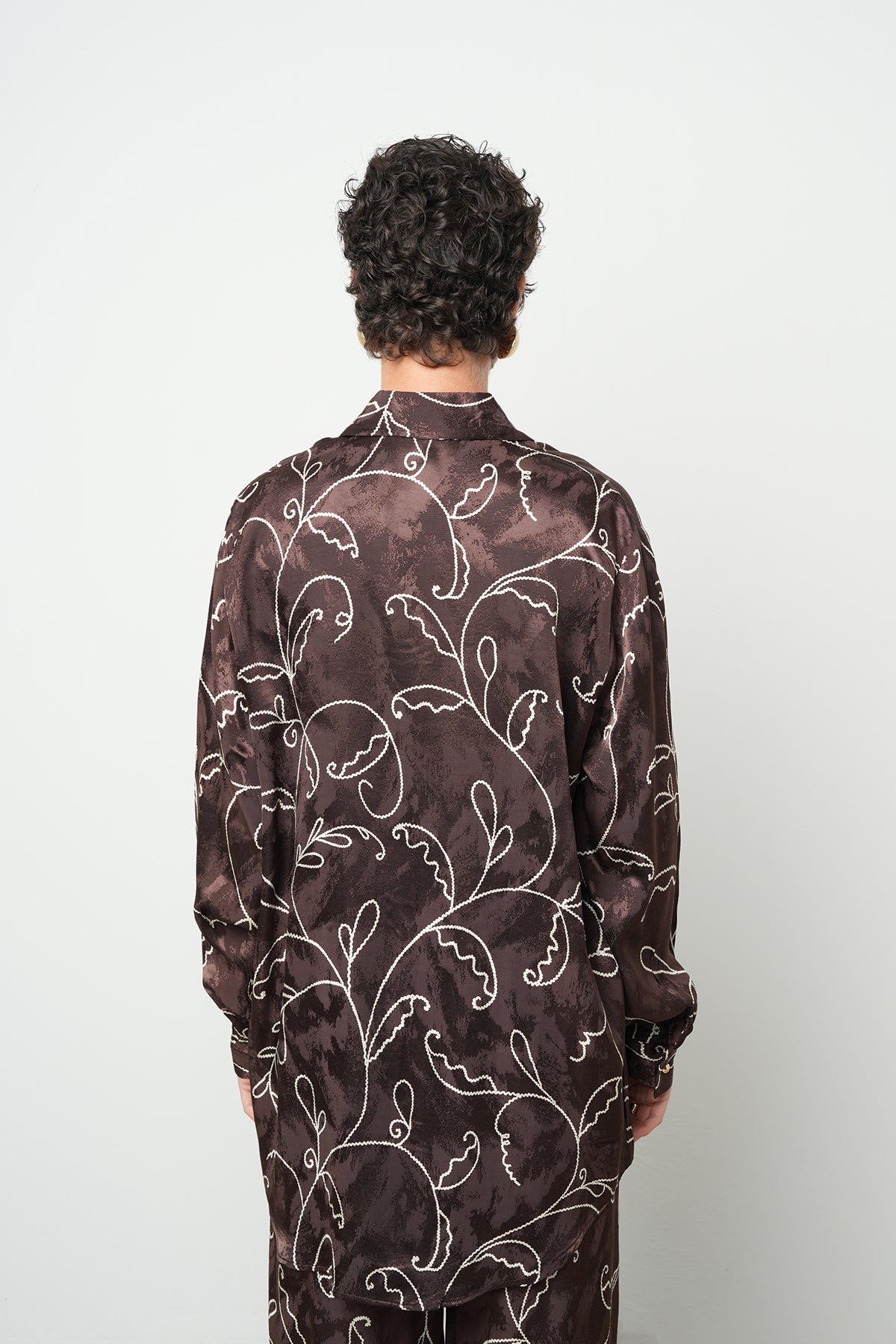 Orfeonegro Oversize Kahverengi Saten Gömlek