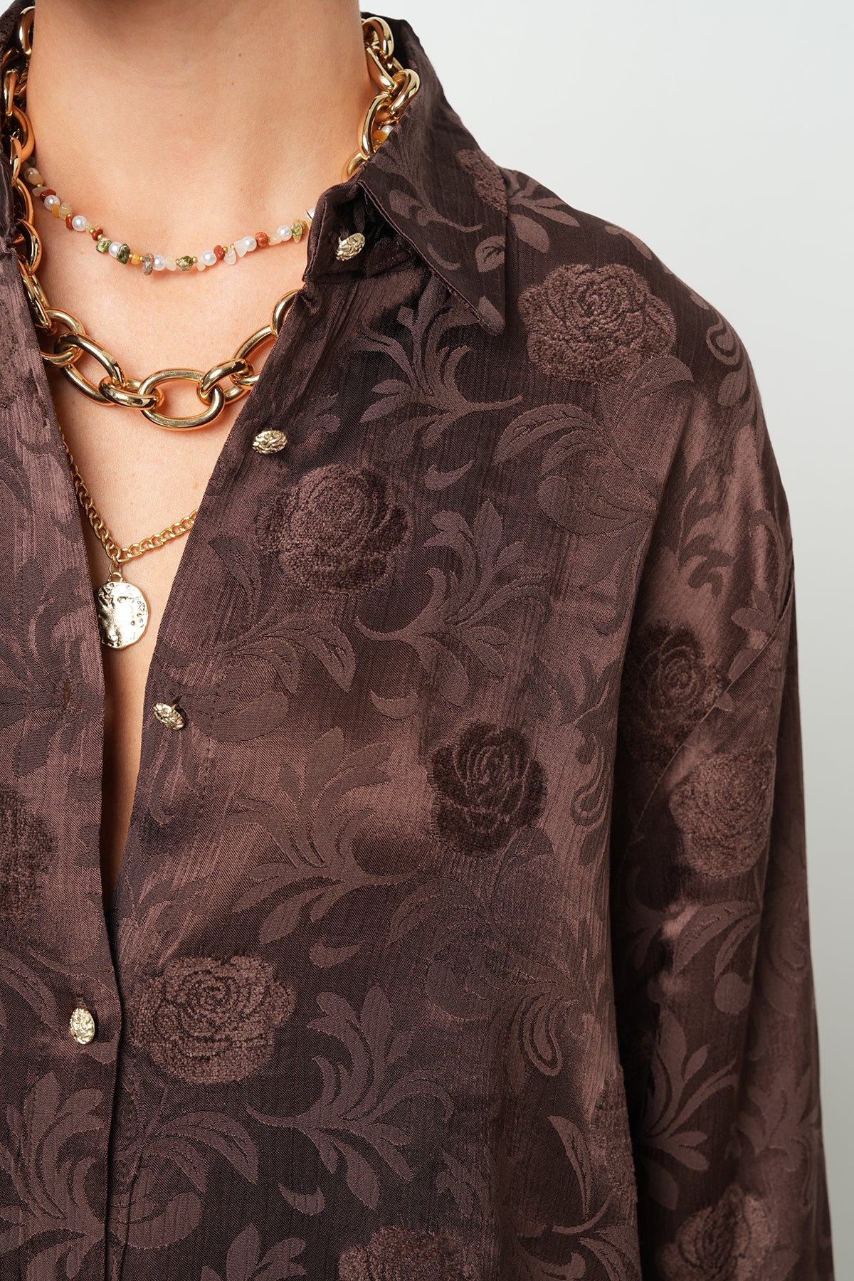 Orfeonegro Gül Desenli Oversize Saten Gömlek