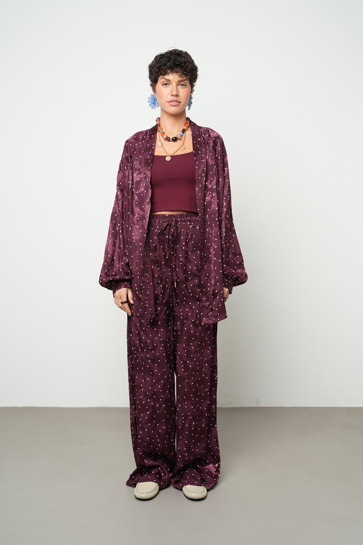 Puantiyeli Saten Kimono