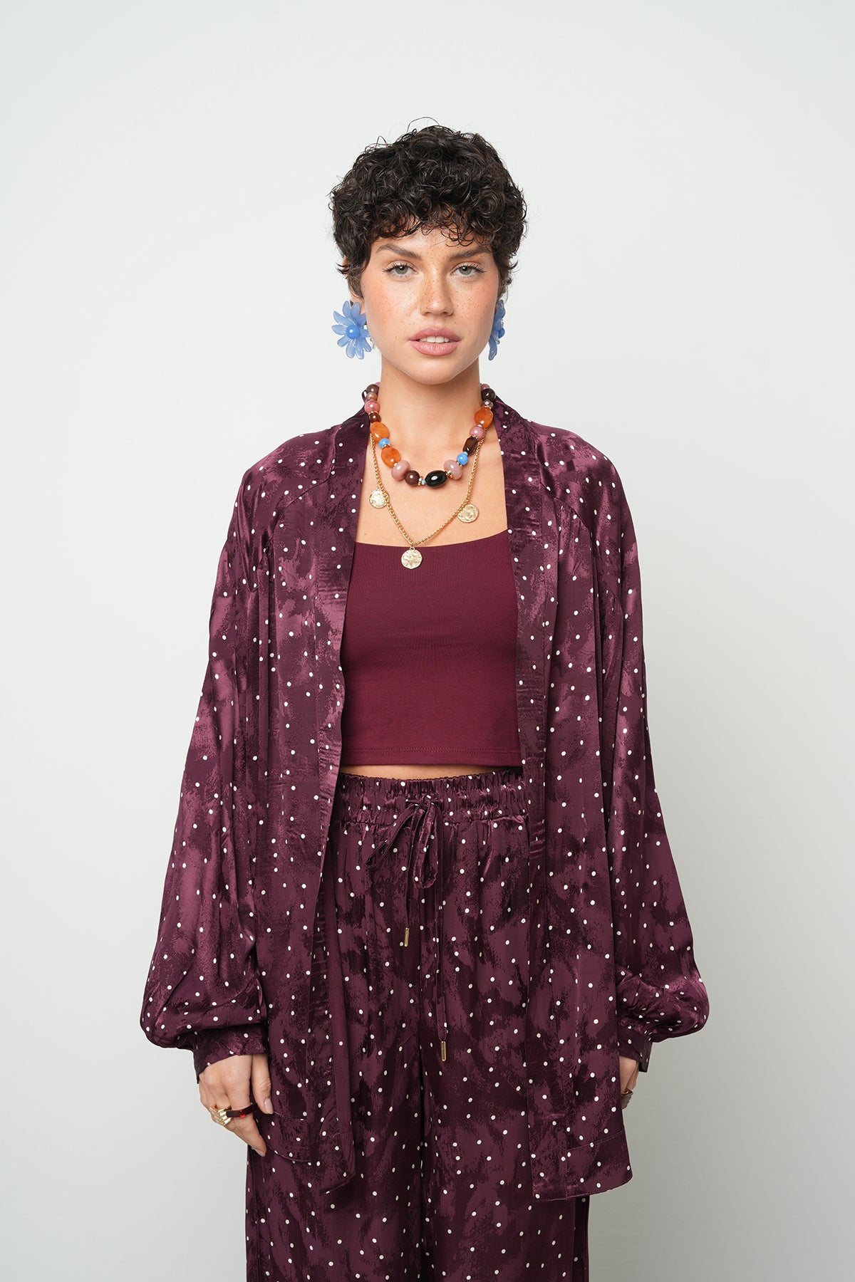 Puantiyeli Saten Kimono