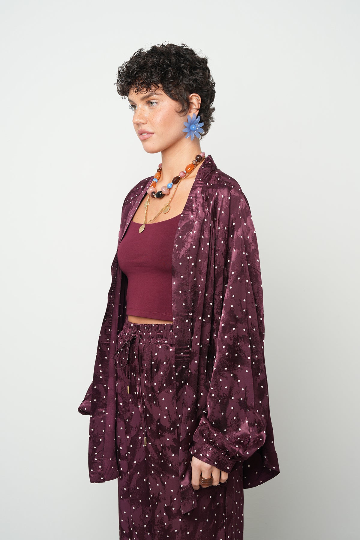 Puantiyeli Saten Kimono