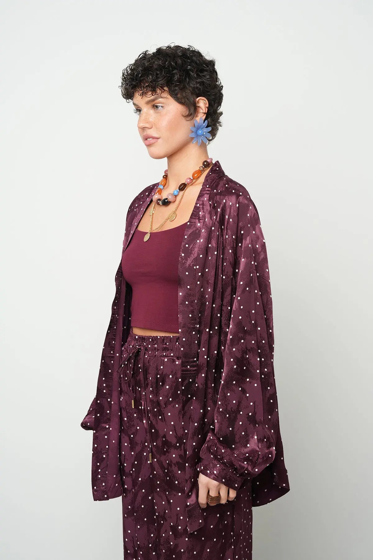 Puantiyeli Saten Kimono ORFEONEGRO