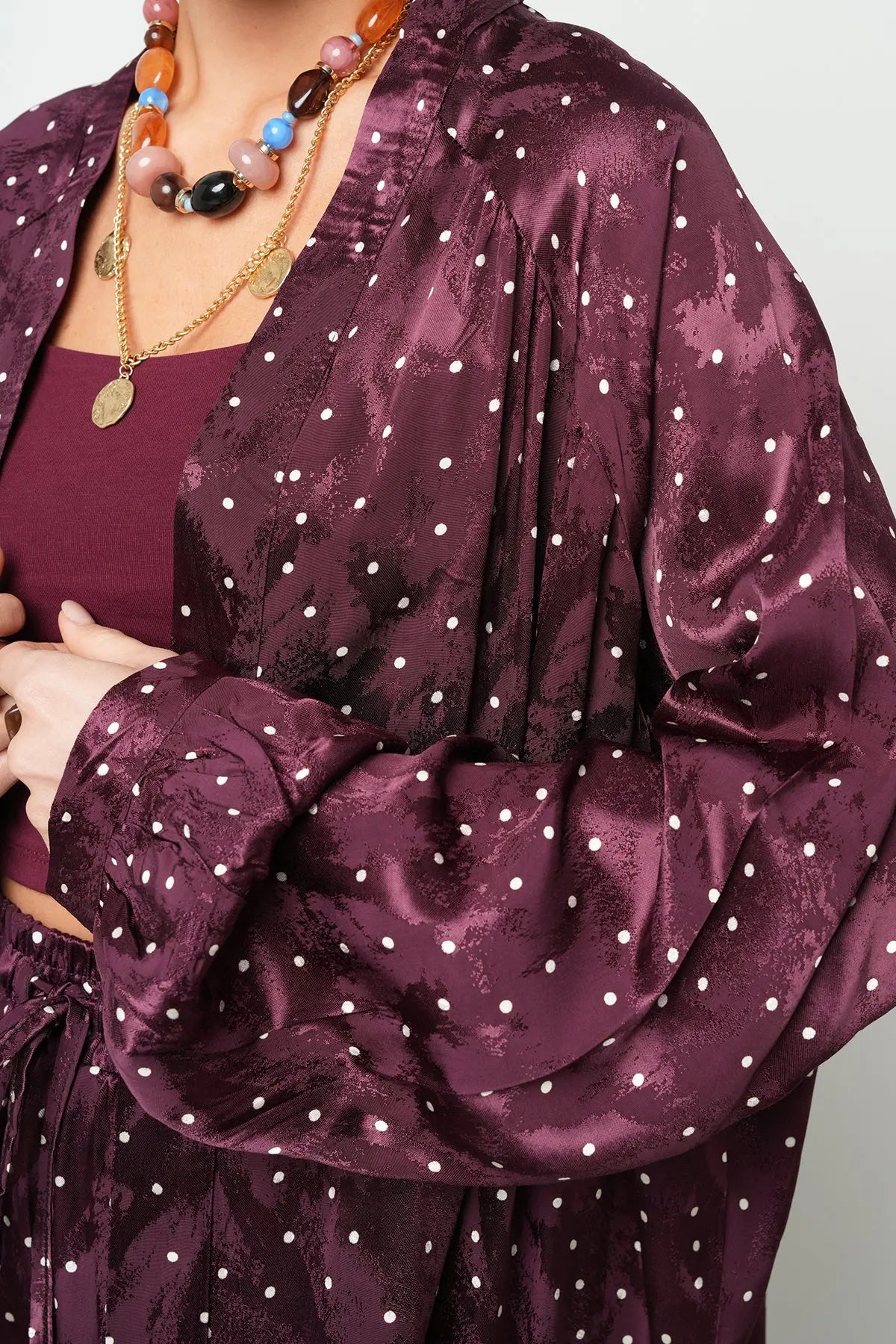 Puantiyeli Saten Kimono ORFEONEGRO