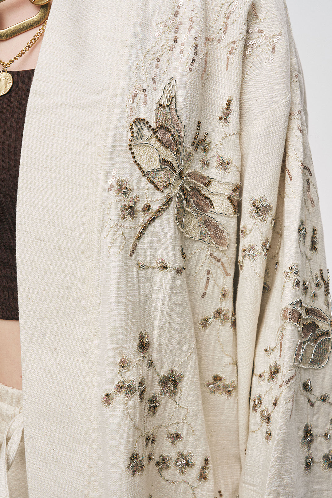 Orfeonegro Boncuk ve Payet İşlemeli Kimono