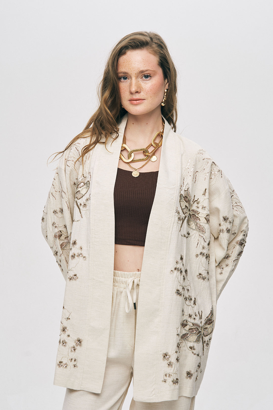 Orfeonegro Boncuk ve Payet İşlemeli Kimono