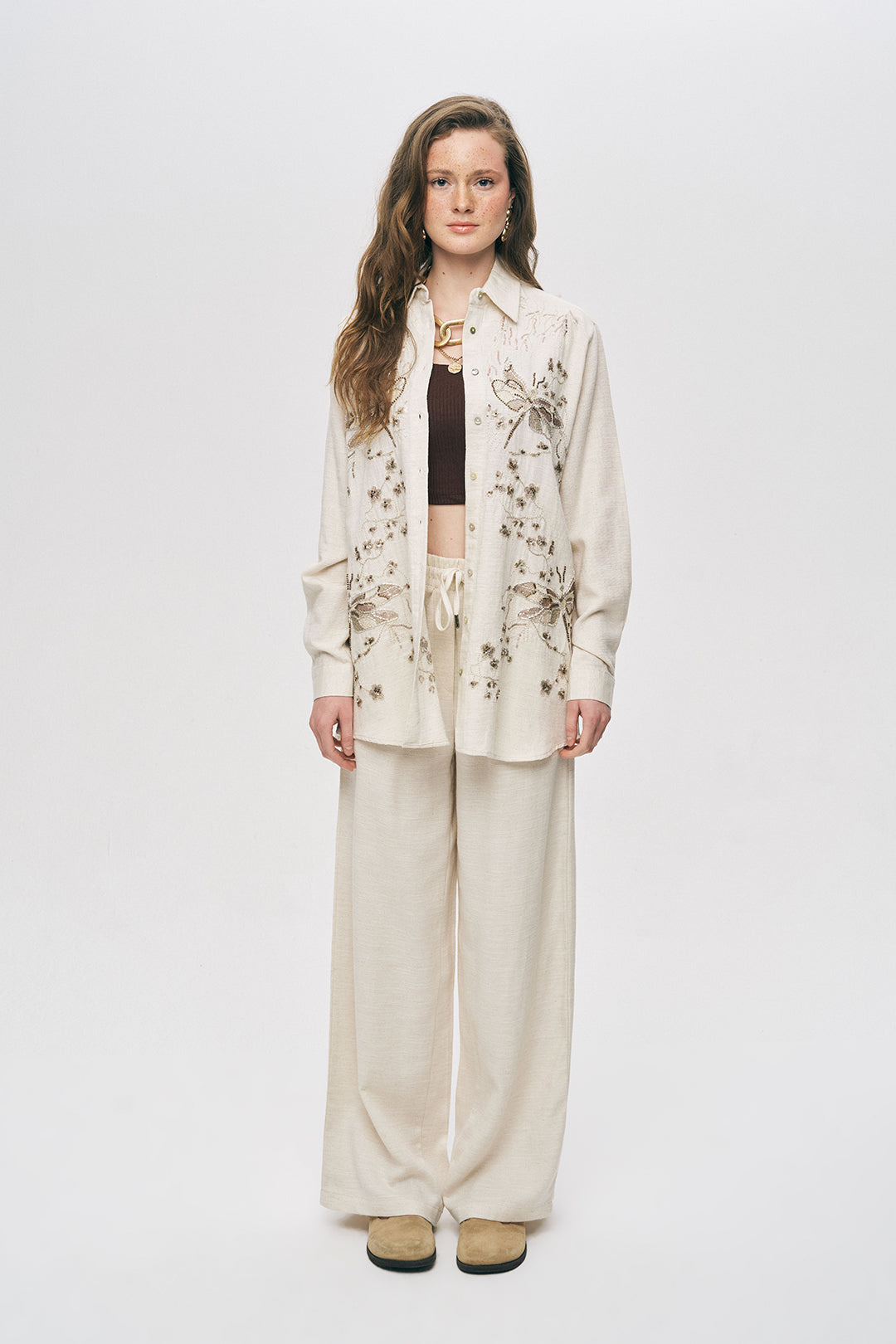 Orfeonegro Boncuk ve Payet İşlemeli Oversize Gömlek