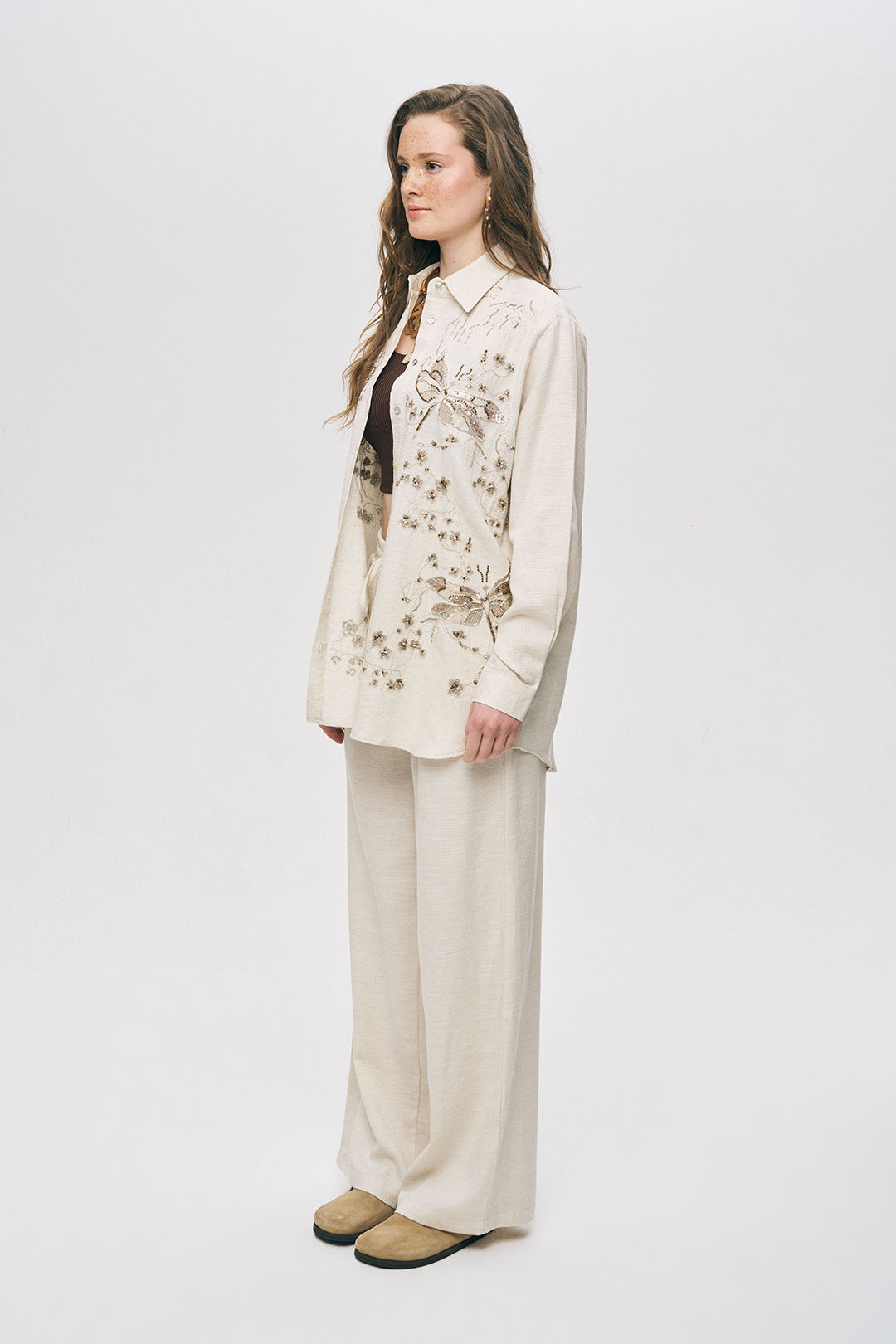 Orfeonegro Boncuk ve Payet İşlemeli Oversize Gömlek