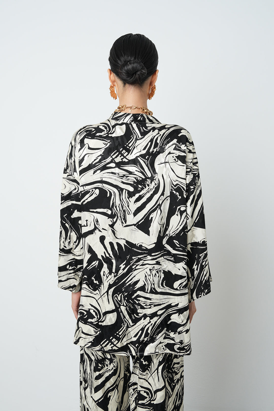 Toptan Siyah Beyaz Desenli Kimono