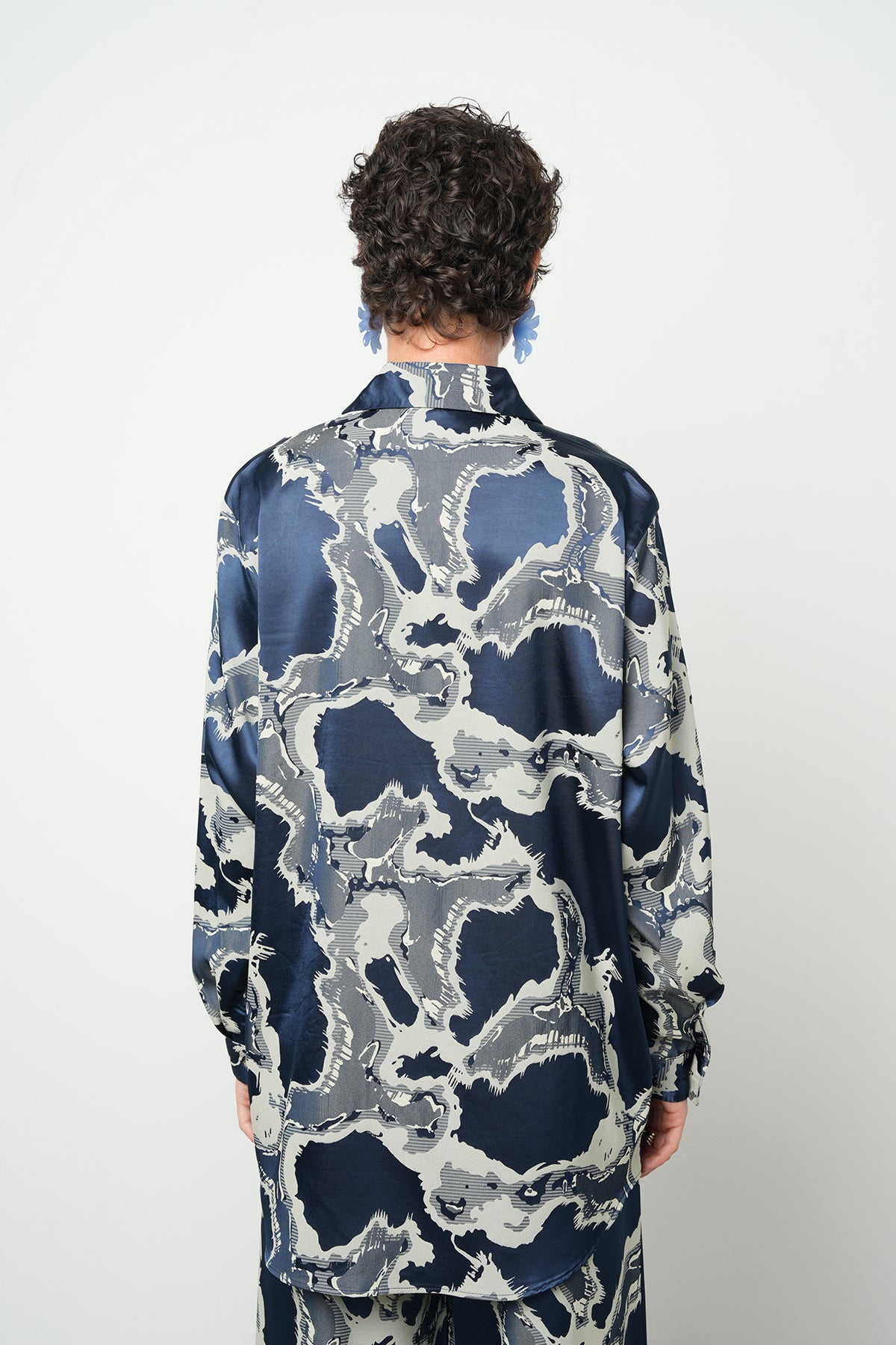 Orfeonegro Desenli Lacivert Saten Gömlek