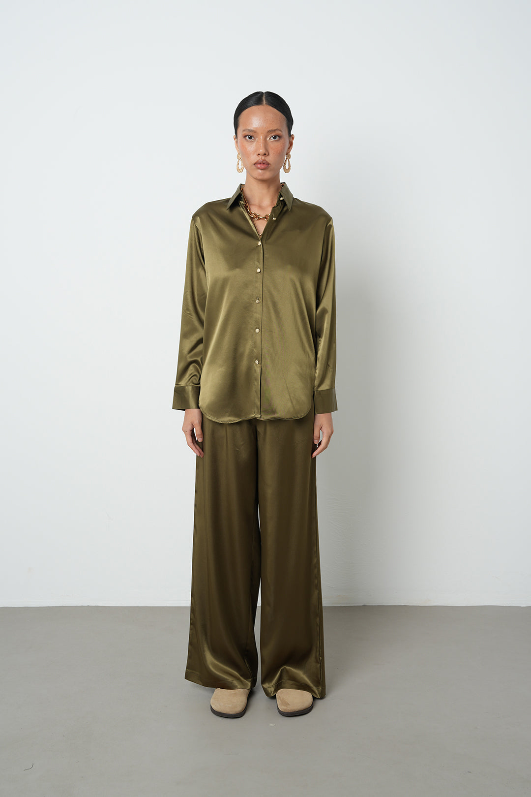 Orfeonegro Haki Saten Gömlek