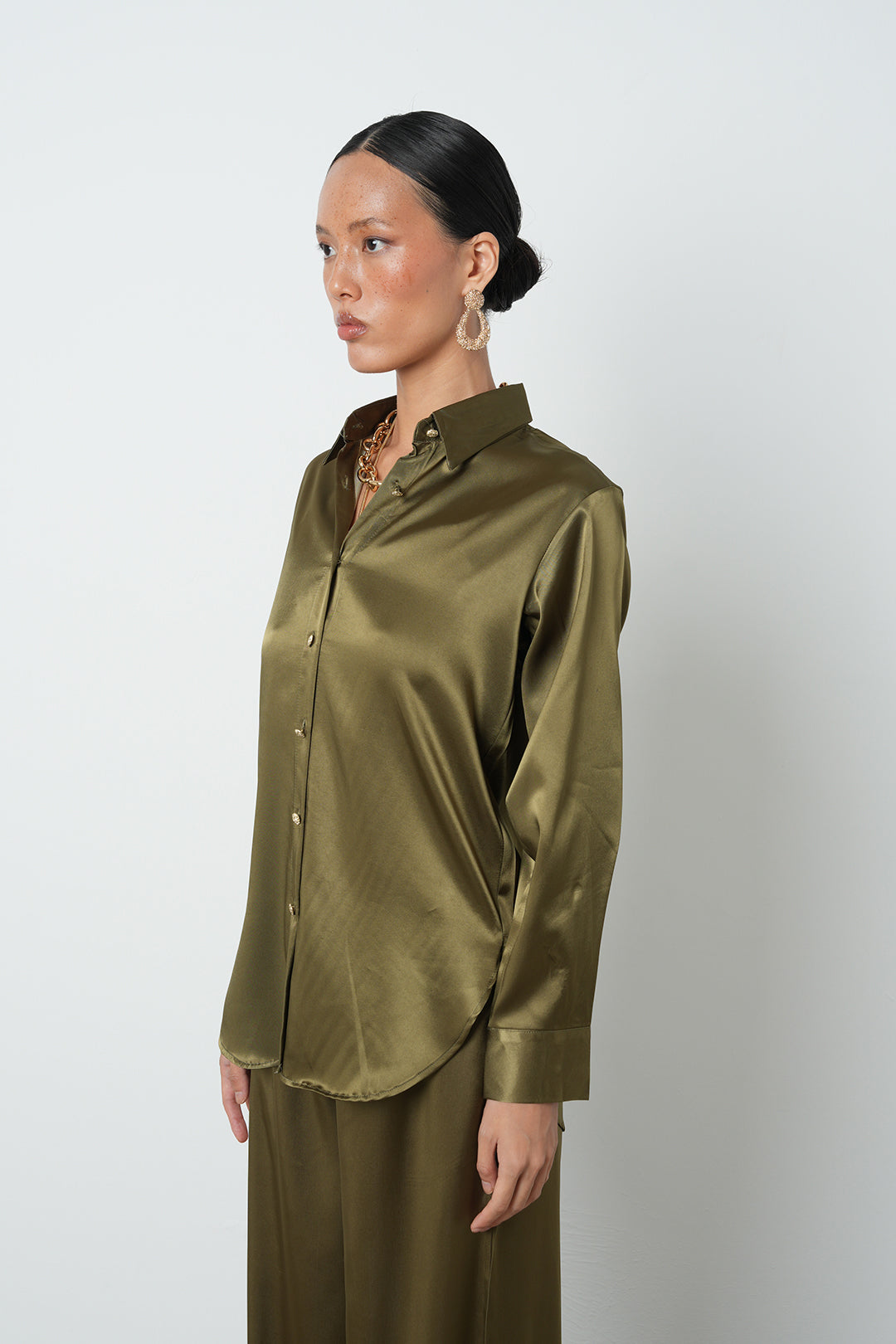 Orfeonegro Haki Saten Gömlek