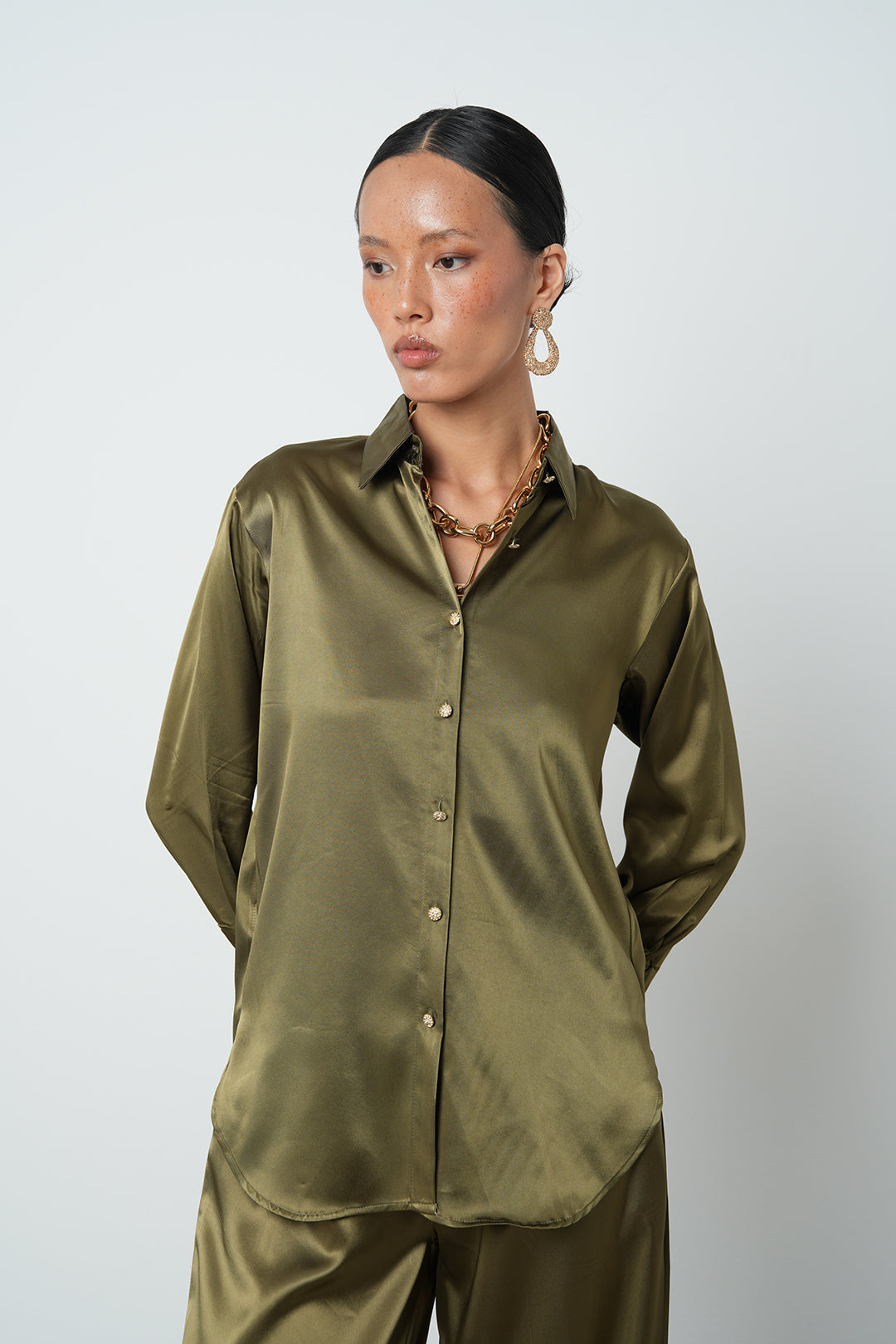 Orfeonegro Haki Saten Gömlek