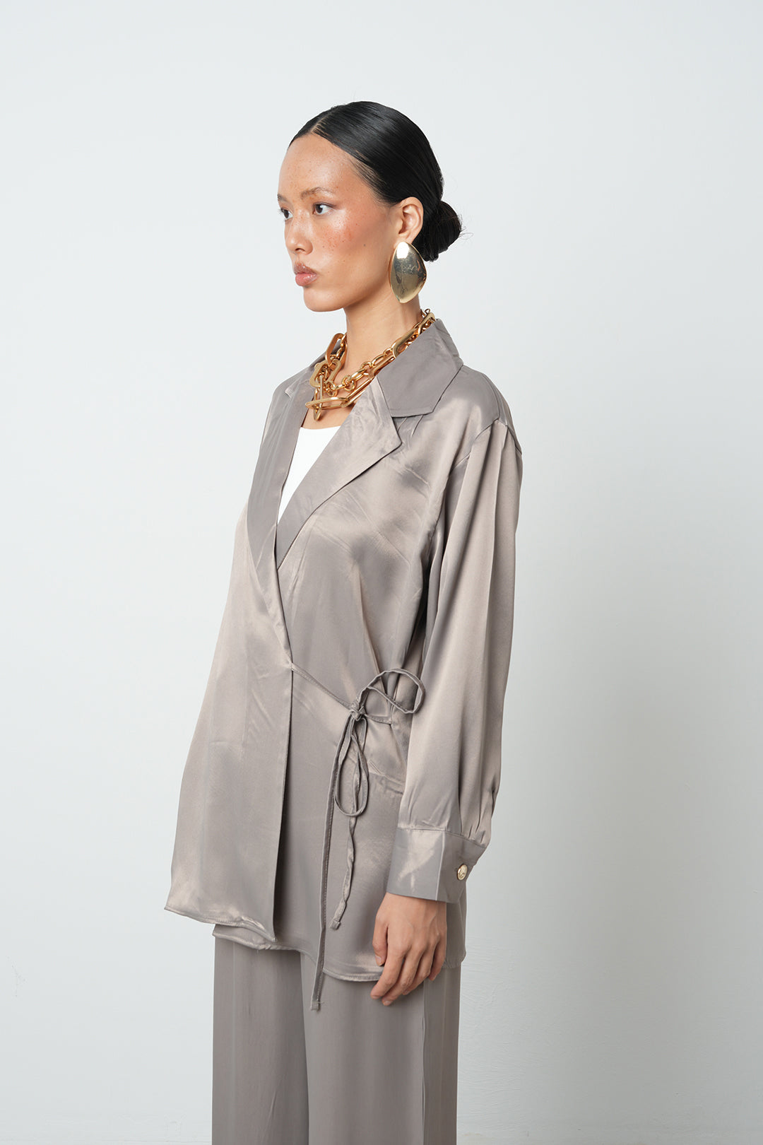 Orfeonegro Saten İp Detaylı Ceket Vizon