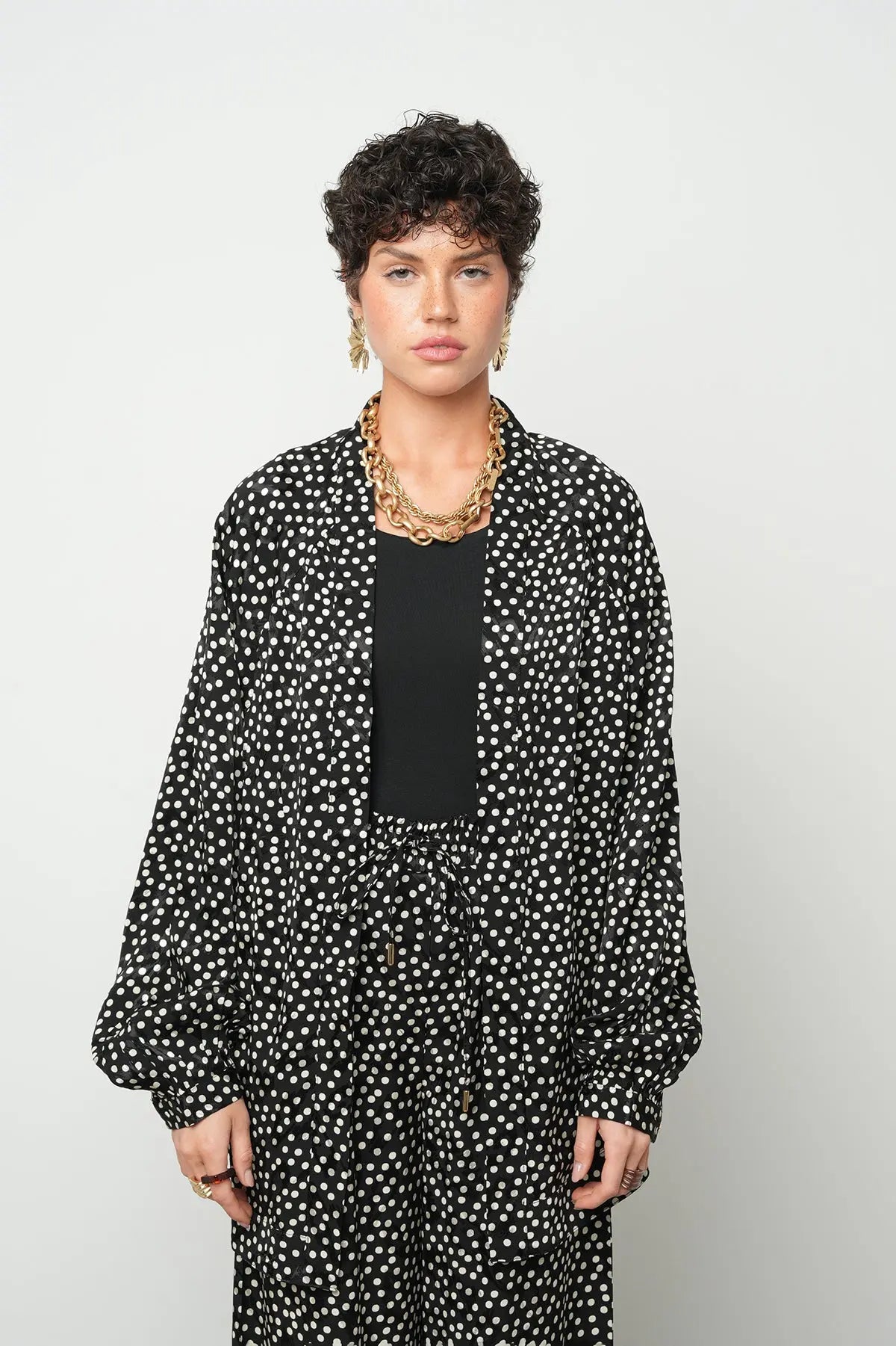 Orfeonegro Puantiyeli Oversize Saten Kimono ORFEONEGRO
