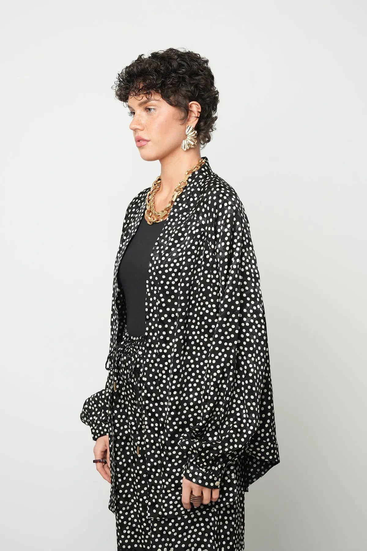 Orfeonegro Puantiyeli Oversize Saten Kimono ORFEONEGRO