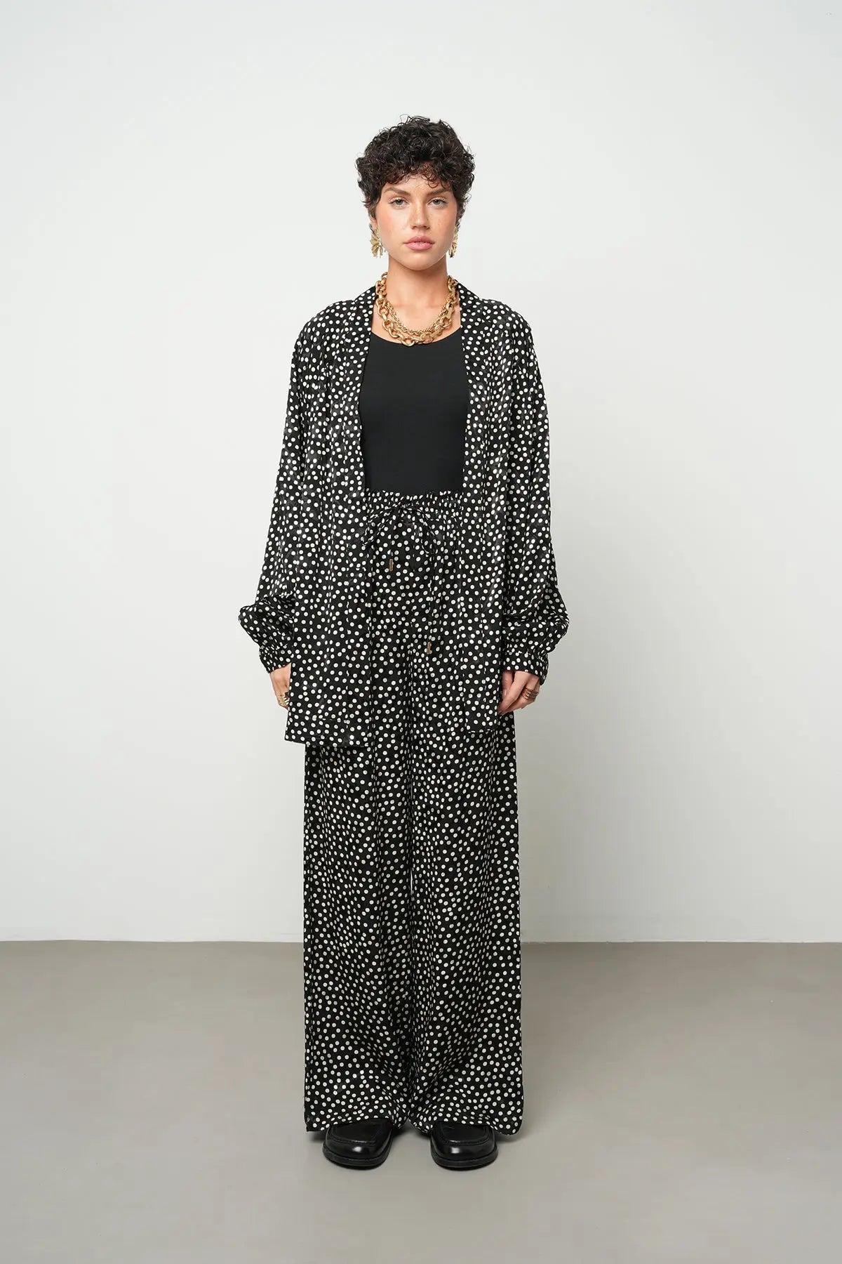 Orfeonegro Puantiyeli Oversize Saten Kimono ORFEONEGRO